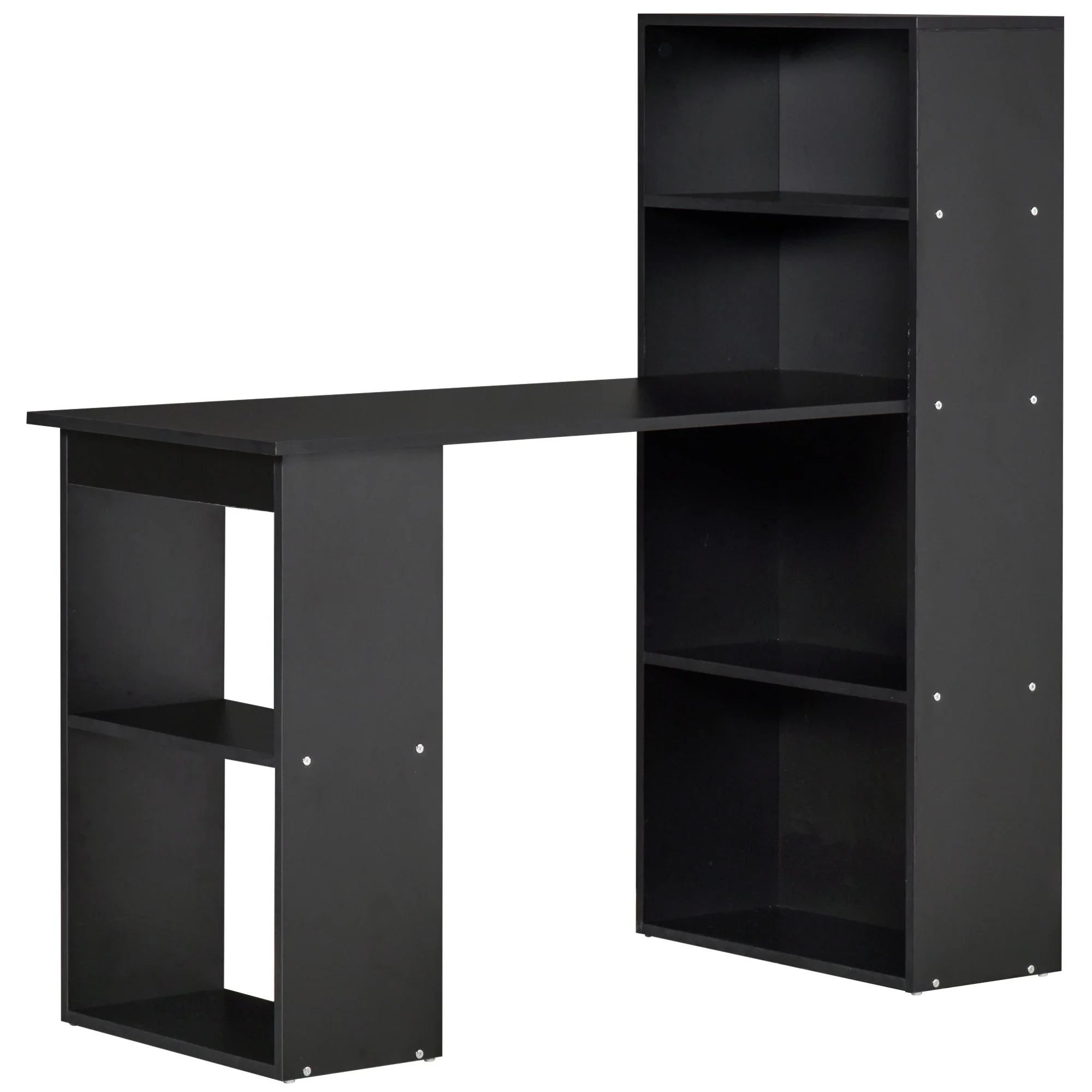 Escritorio de Ordenador Moderno de 120 cm con Estantería, Mesa de Estudio y Estación de Trabajo con 6 Estantes, Negro