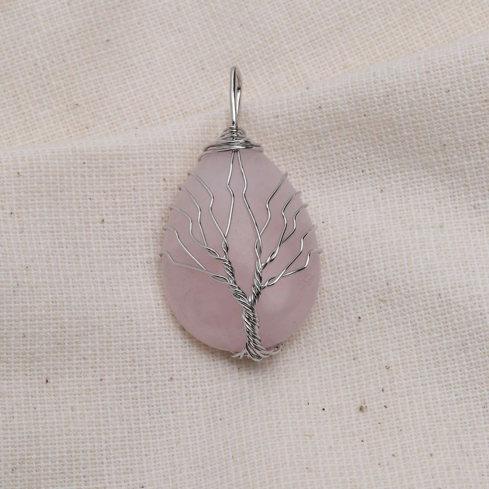 Rozenkwarts Hanger - Tree Of Life - Druppelvormige Edelsteenhanger - Schoonheid