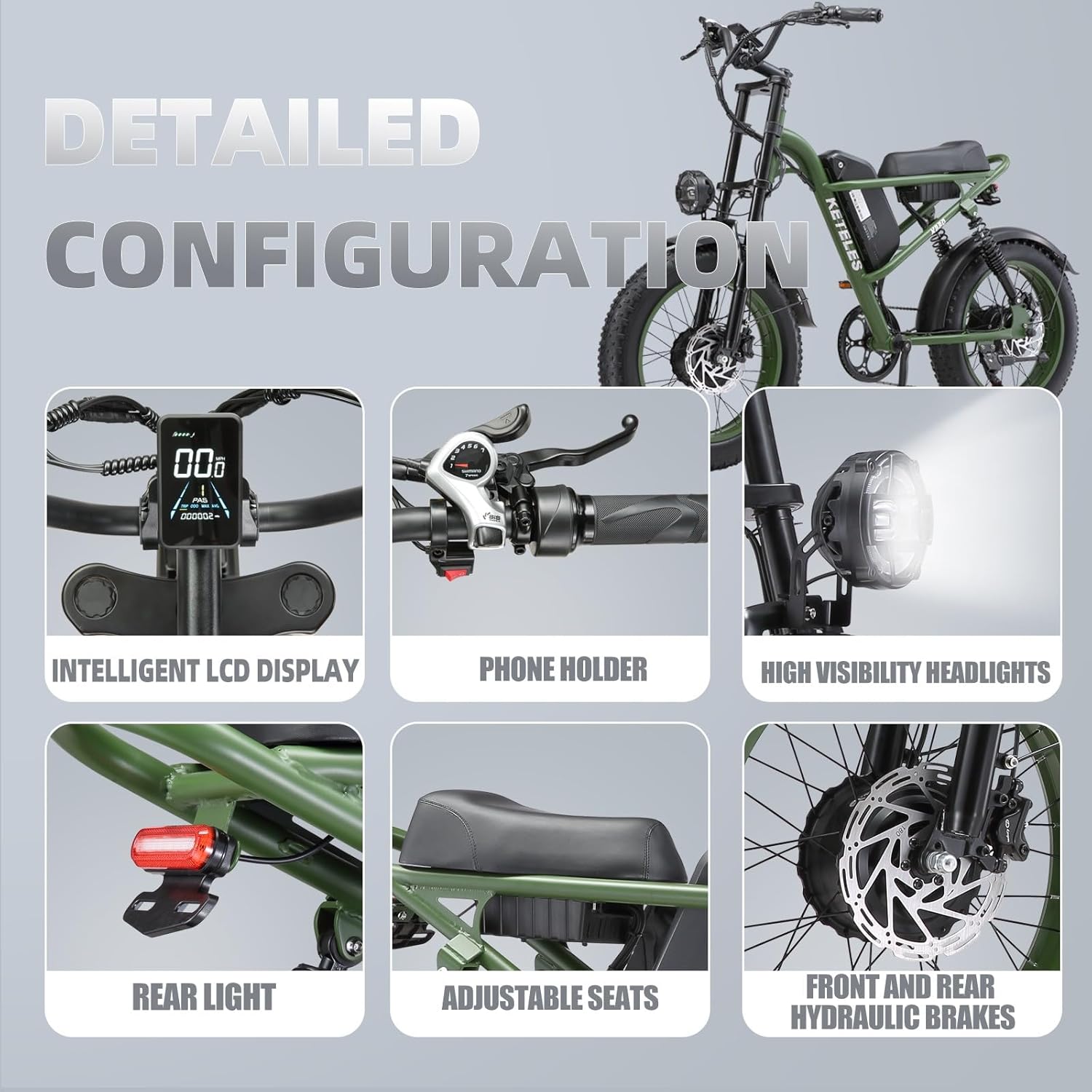 KETELES Electric Bike for Adults, Moped Style Dual Motor Ebike Full Suspension e-bike 20X4.0 Fat Tire Electric Dirt Bike 2000W AWD Electric bicycle 48V 23AH Removable Battery Hydraulic Disc Brake