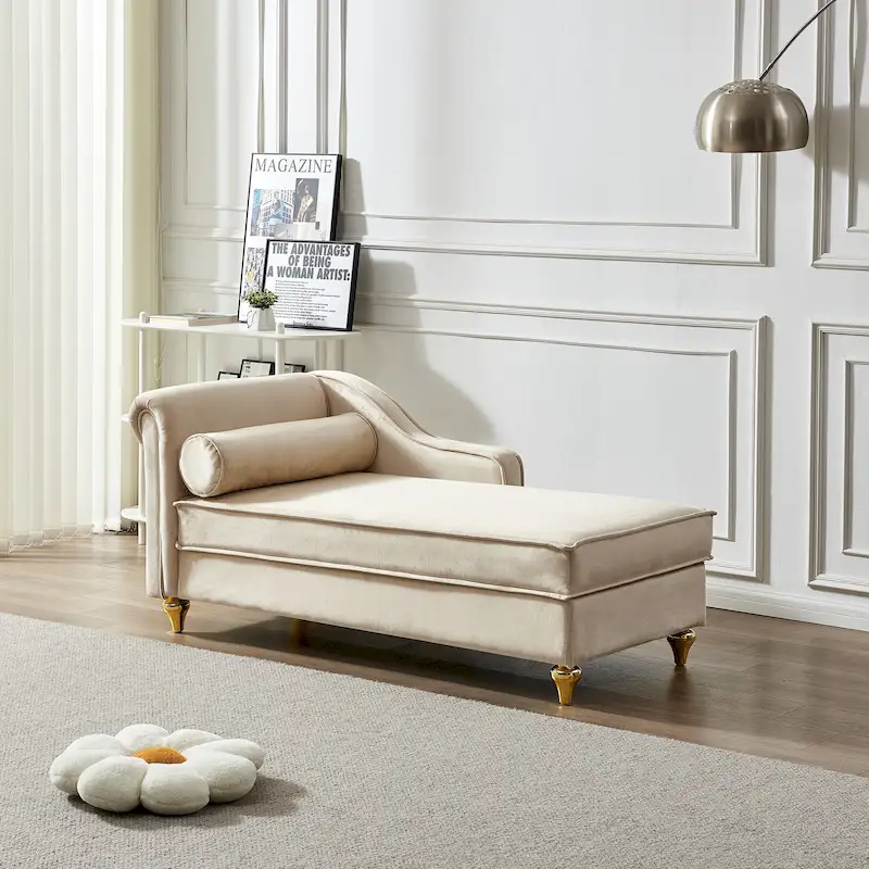 Contemporary Velvet Chaise Lounge Chair with Storage