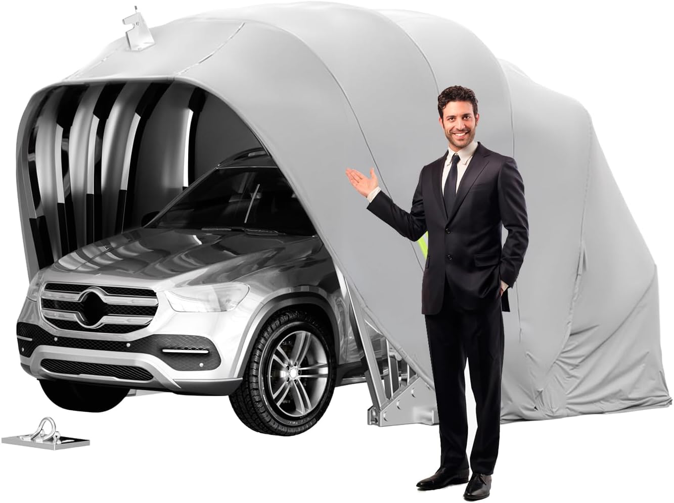 Garage Pieghevole Mobile, Cabine Pieghevole Semiautomatica, Tenda per Auto in Acciaio Inossidabile, per Esterni Parcheggio Grigio L:5.5/5.9M