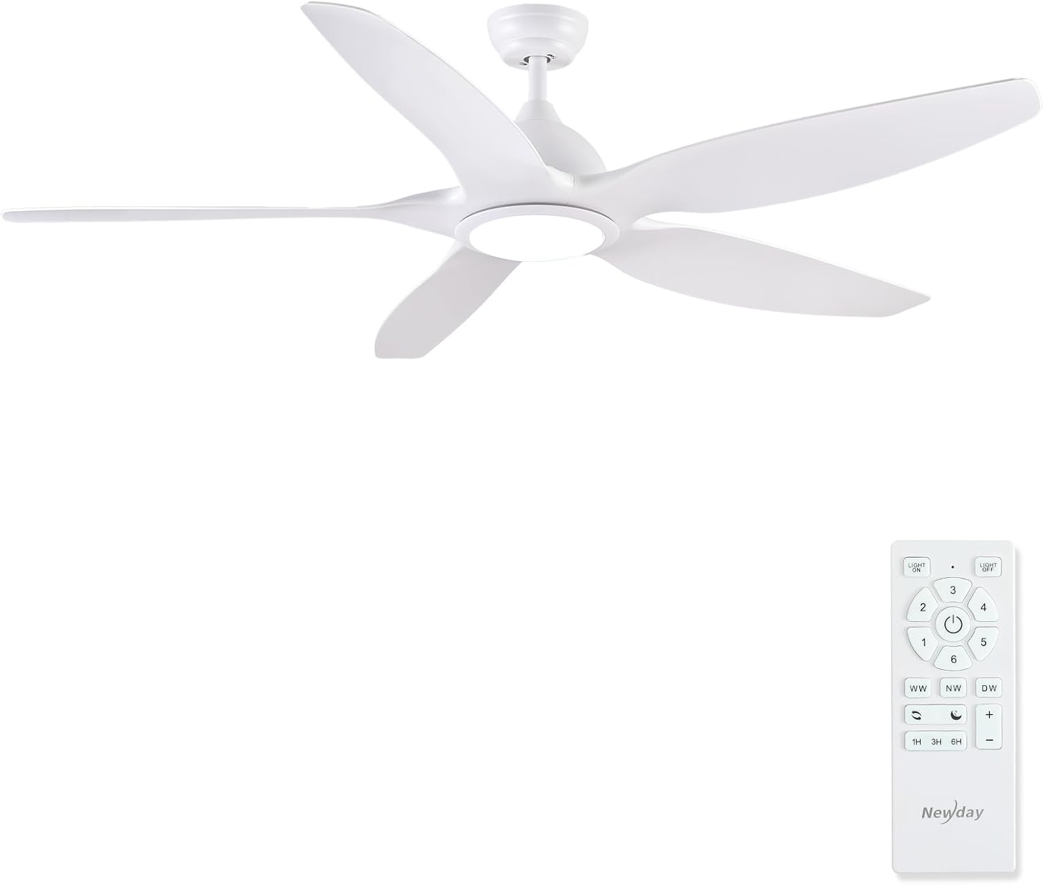 Newday Deckenventilatoren Flach Holz mit 6 Flügel, 132cm Groß Deckenventilator mit Beleuchtung und Fernbedienung Leise, Dimmbar, Speicher, Schlafmodus, Timer Motor DC Reversibel für Schlafzimmer