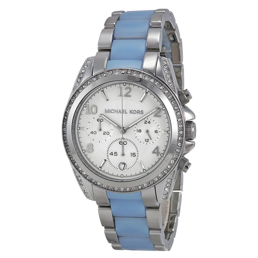 Michael Kors Blair Chronograph Silver Dial with Chambray Acetate Women's Watch - MK6137