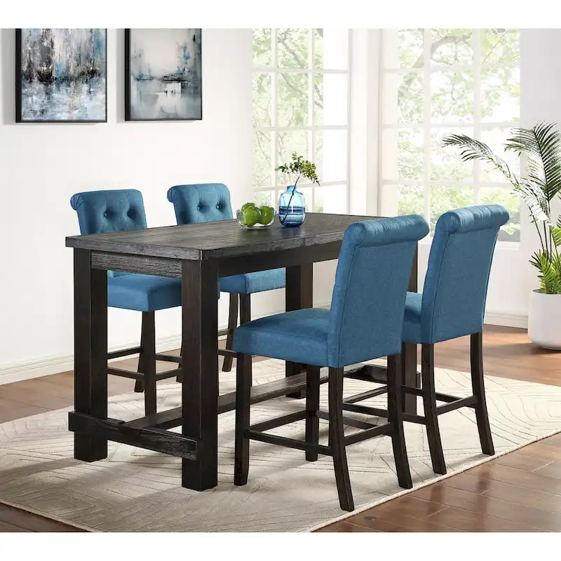 Roundhill Furniture Leviton 5-Piece Counter Height Dining Set in Antique Black Wood Finish
