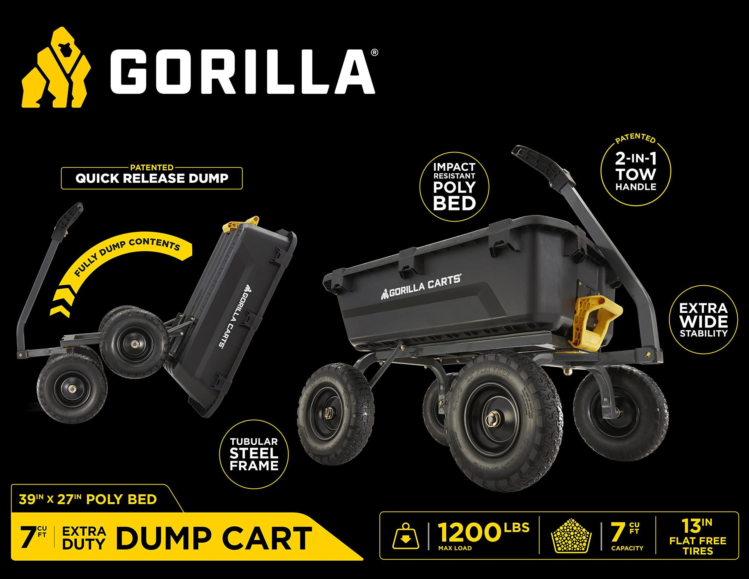 2025 Carro de Jardín Gorilla Carts de Alta Resistencia con Neumáticos Sin Aire