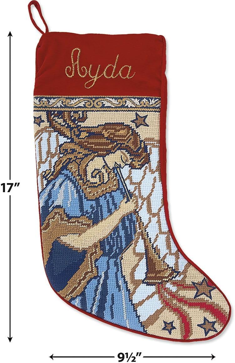 Lillian Vernon Personalized Needlepoint Reindeer Stocking - Heirloom Christmas Stocking, 100% Wool, 9.5” W x 17” L