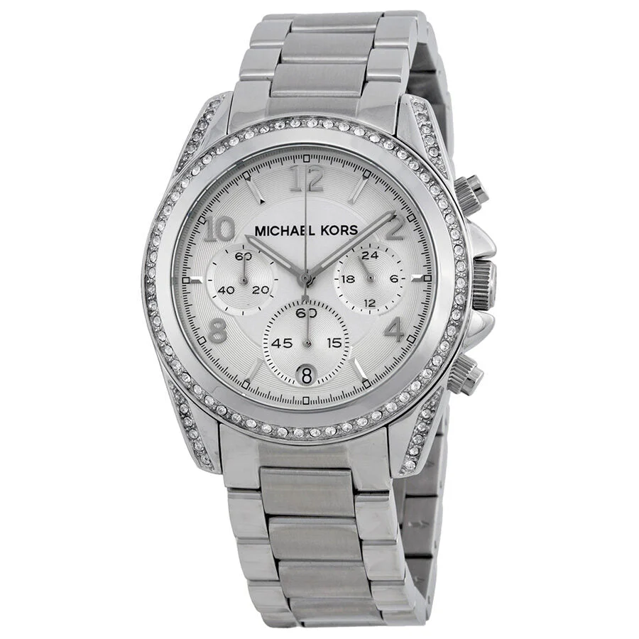 Michael Kors Chronograph White Crystal Silver-Tone Women's Watch - MK5165