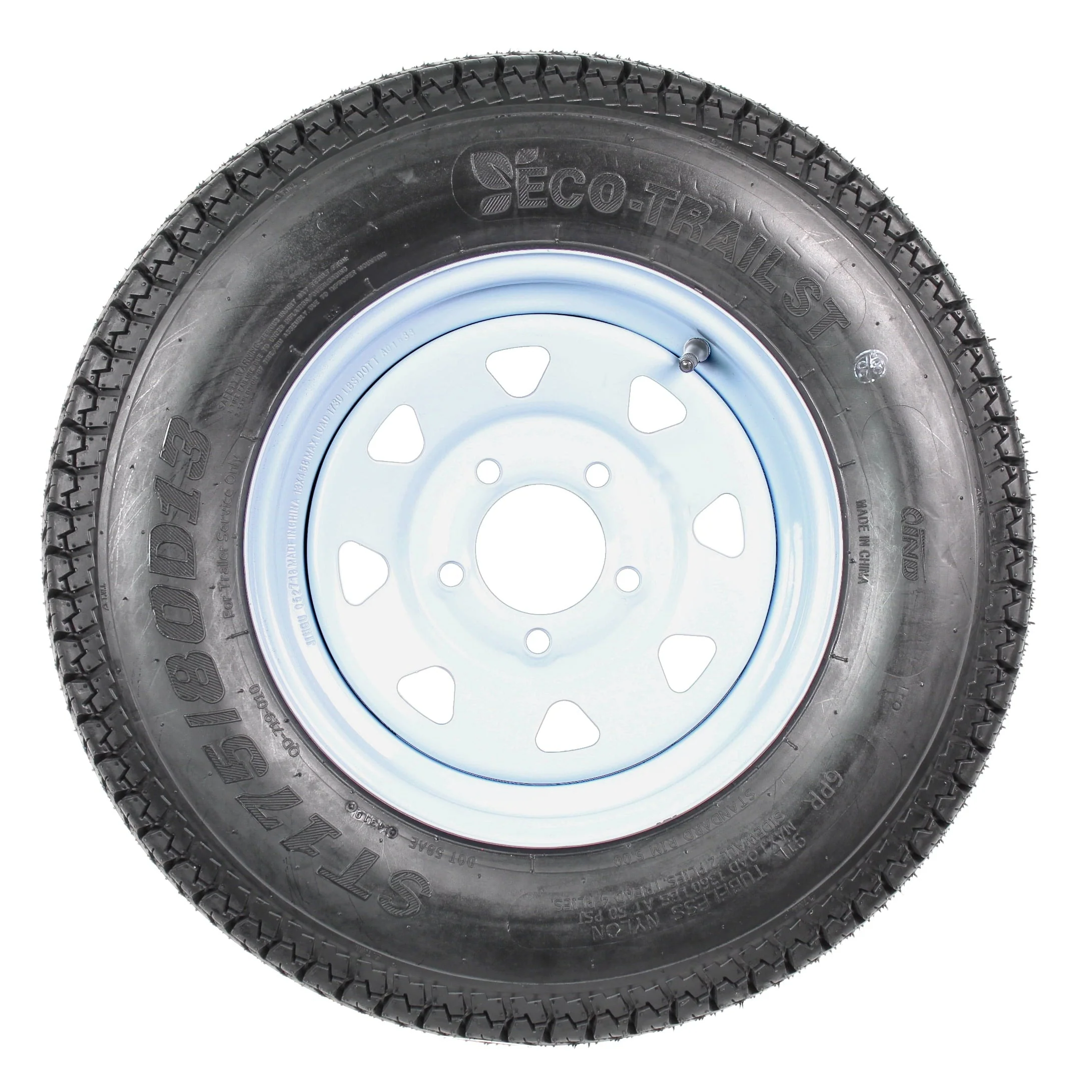 2-pack trailer tires and rims ST175/80D13 175/80 13 B78-13 LRC 5-hole white spoked wheel