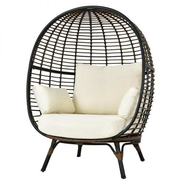 Oversized Outdoor Patio Rattan Egg Lounge Chair with 4 Cushions