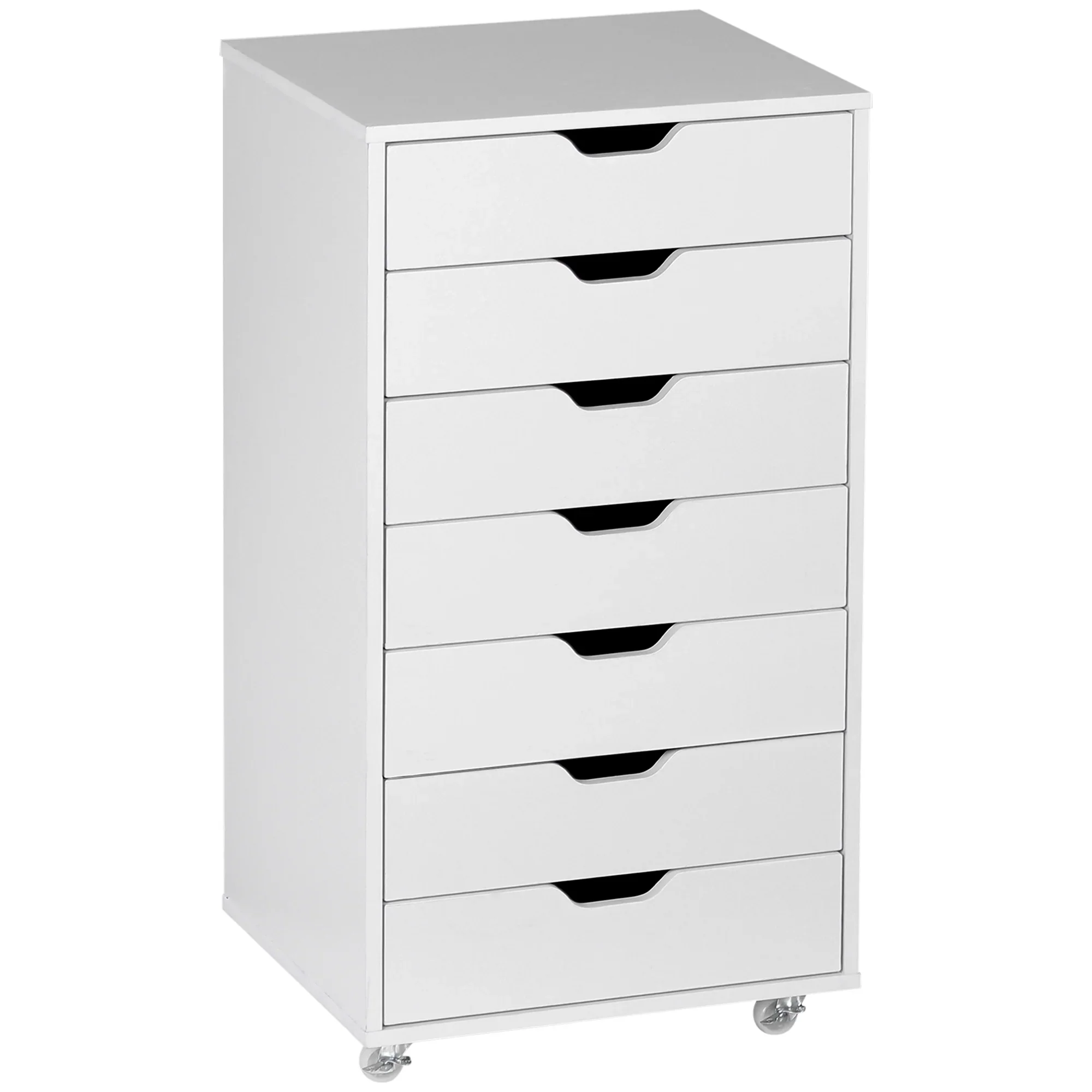 Cajonera Vertical de 7 Cajones, Mueble de Oficina Móvil con Ruedas, Blanco