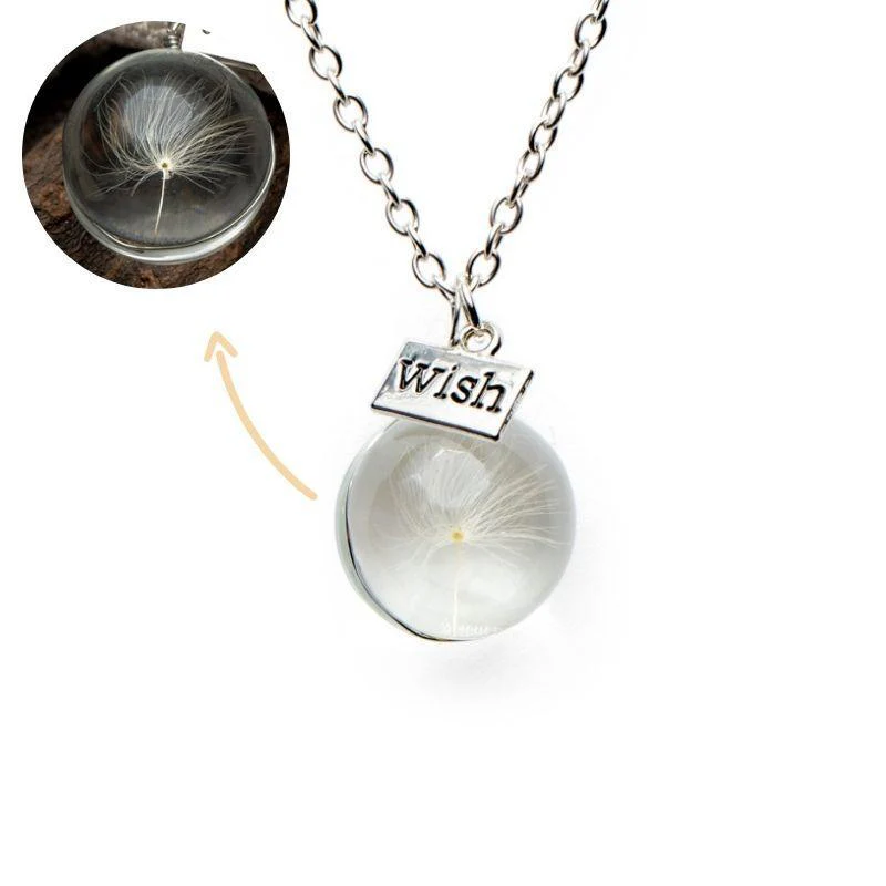 Wens Ketting - Paardenbloem Hanger - Glas Cocon