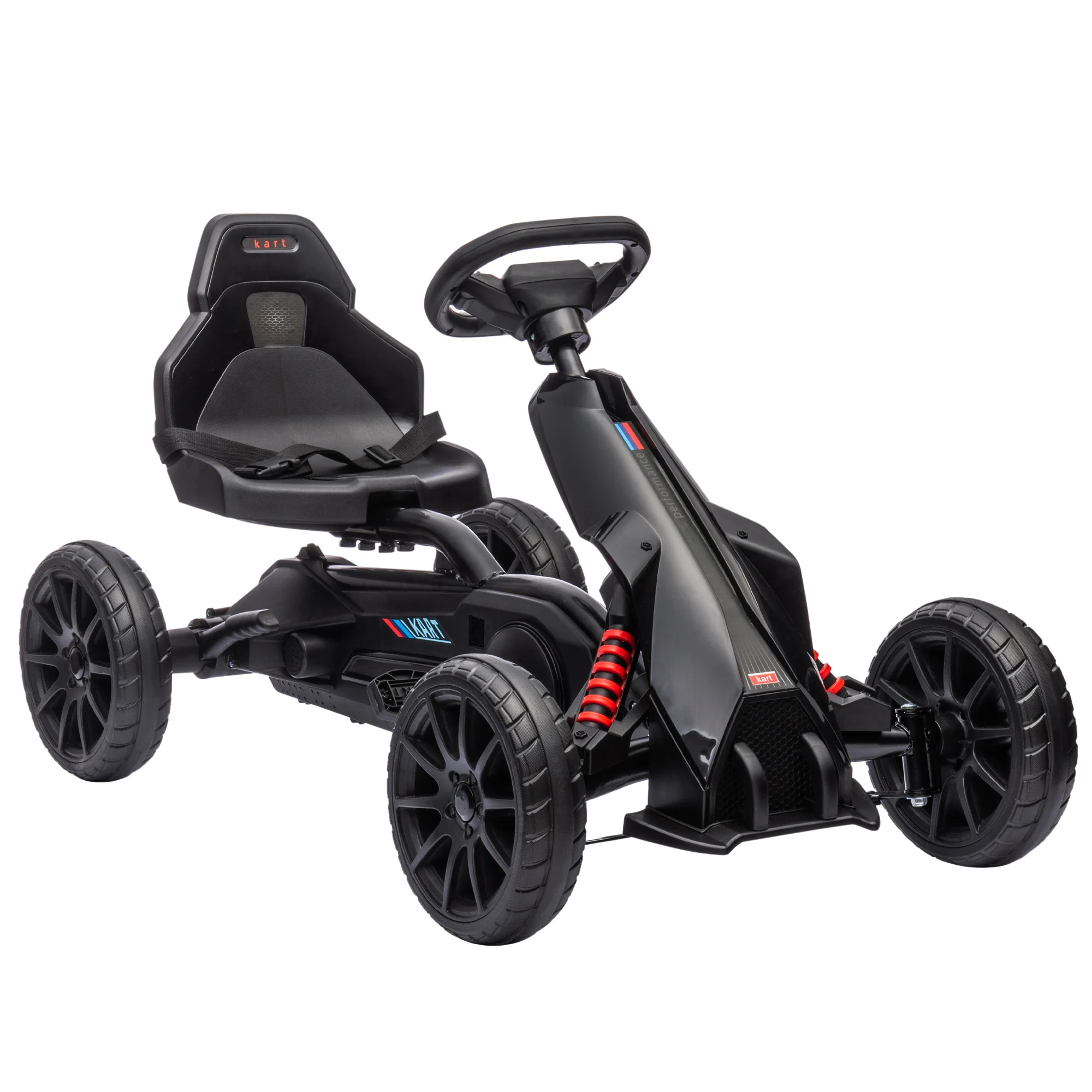 HOMCOM Go-Kart Kinderrijtuig met Verstelbare Zitting, Trapvoertuig, Trapauto met Handrem, 3-8 Jaar, Buiten, Zwart