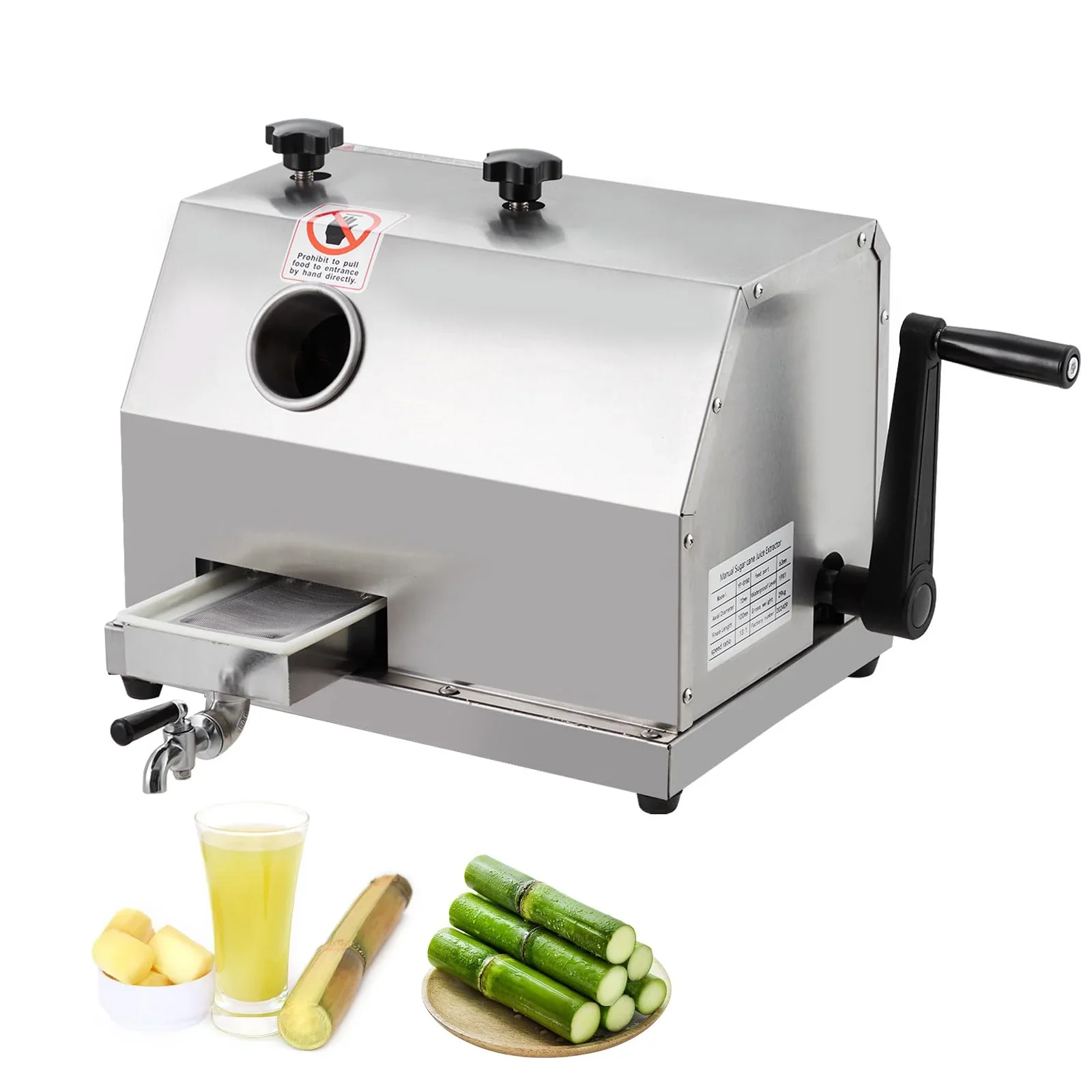 Manual Sugar Cane Juicer Machine, Sugar Cane Press with 3 Stainless Steel Drums and 2.4-inch Large Inlet, Sugarcane Juice Machine with 110LBS/H, Suitable for Home/Commercial Use