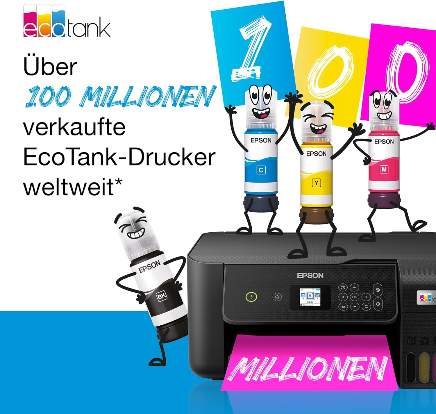Epson EcoTank ET-2850 A4-Multifunktions-Wi-Fi-Tintentankdrucker, mit einem im Lieferumfang enthaltenen Vorrat an Tinten bis zu 3 Jahren