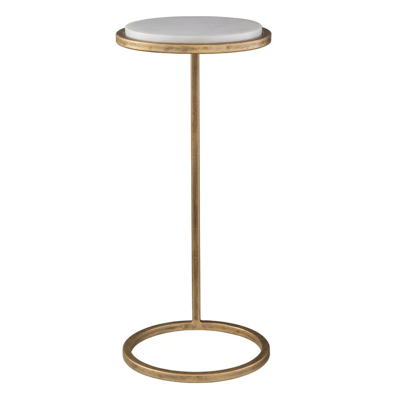 Copper Grove Vintage Gold Iron and White Marble Accent Table