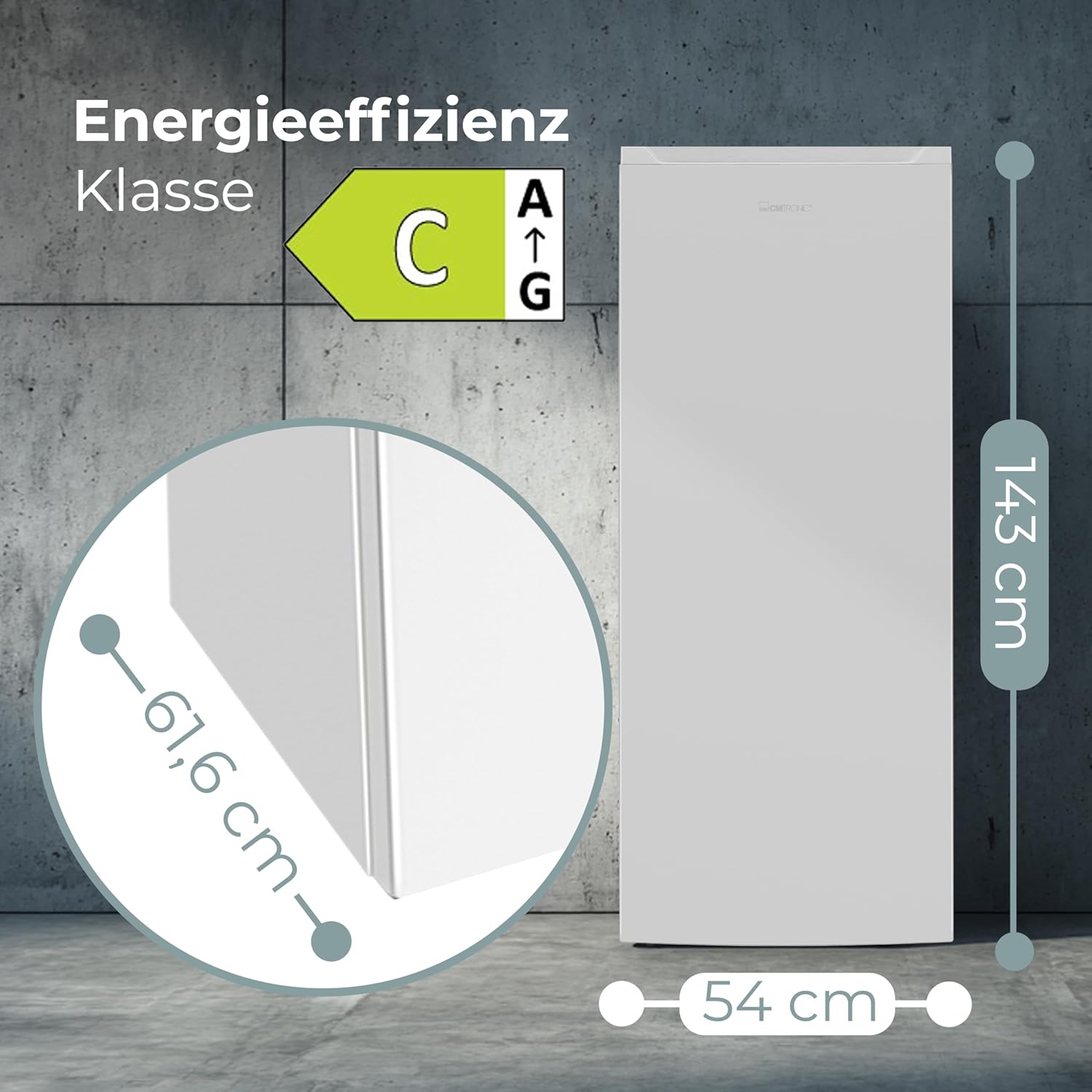 Clatronic® Gefrierschrank Nofrost | Energieklasse C | 143cm | Tiefkühlschrank | MultiAirflow | leise 39dB | bis zu -18°C | Türanschlag wechselbar | 161L Freezer | Gefrierschrank gross GS 200 weiß