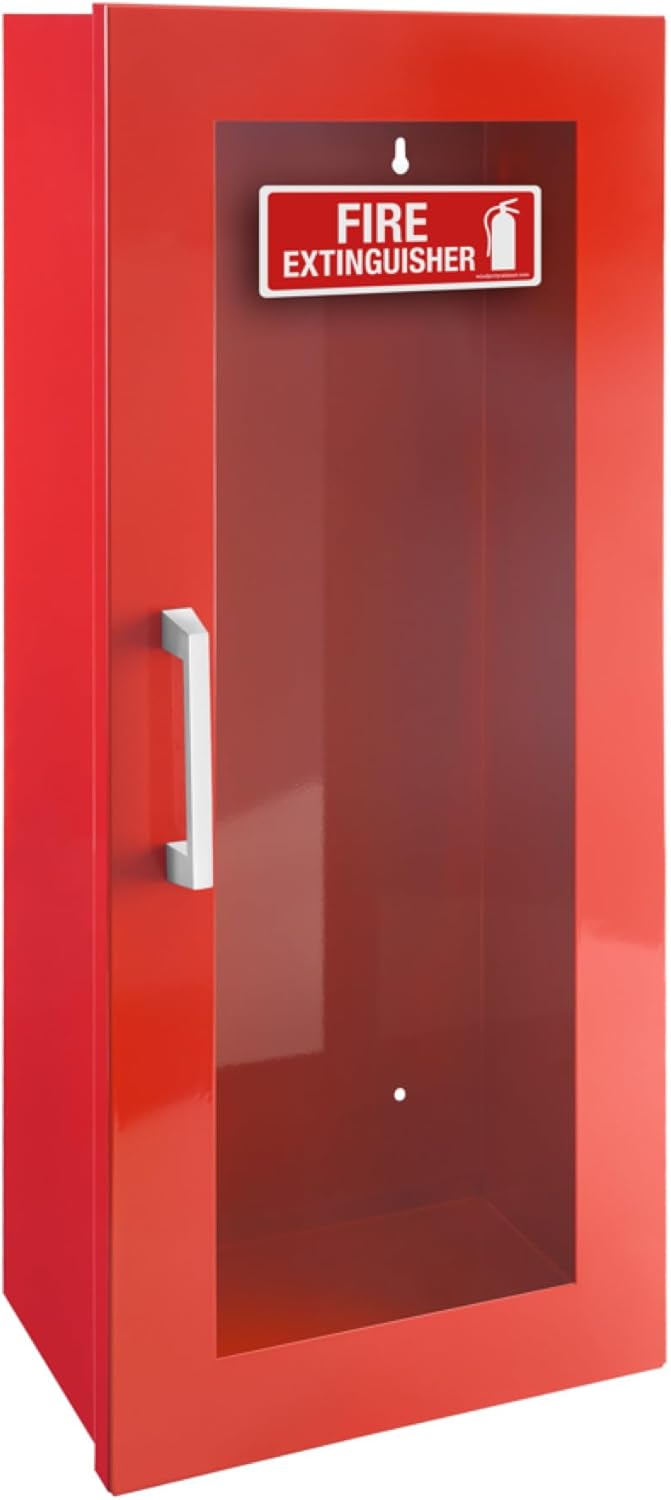Fire Extinguisher Mount for Wall & Surface - 22 Gauge Steel, USA Made - Fire Extinguisher Cabinet Storage with Metal Handle - Indoor & Outdoor Use - 24.5H x 9.25W x 6.5D - Red
