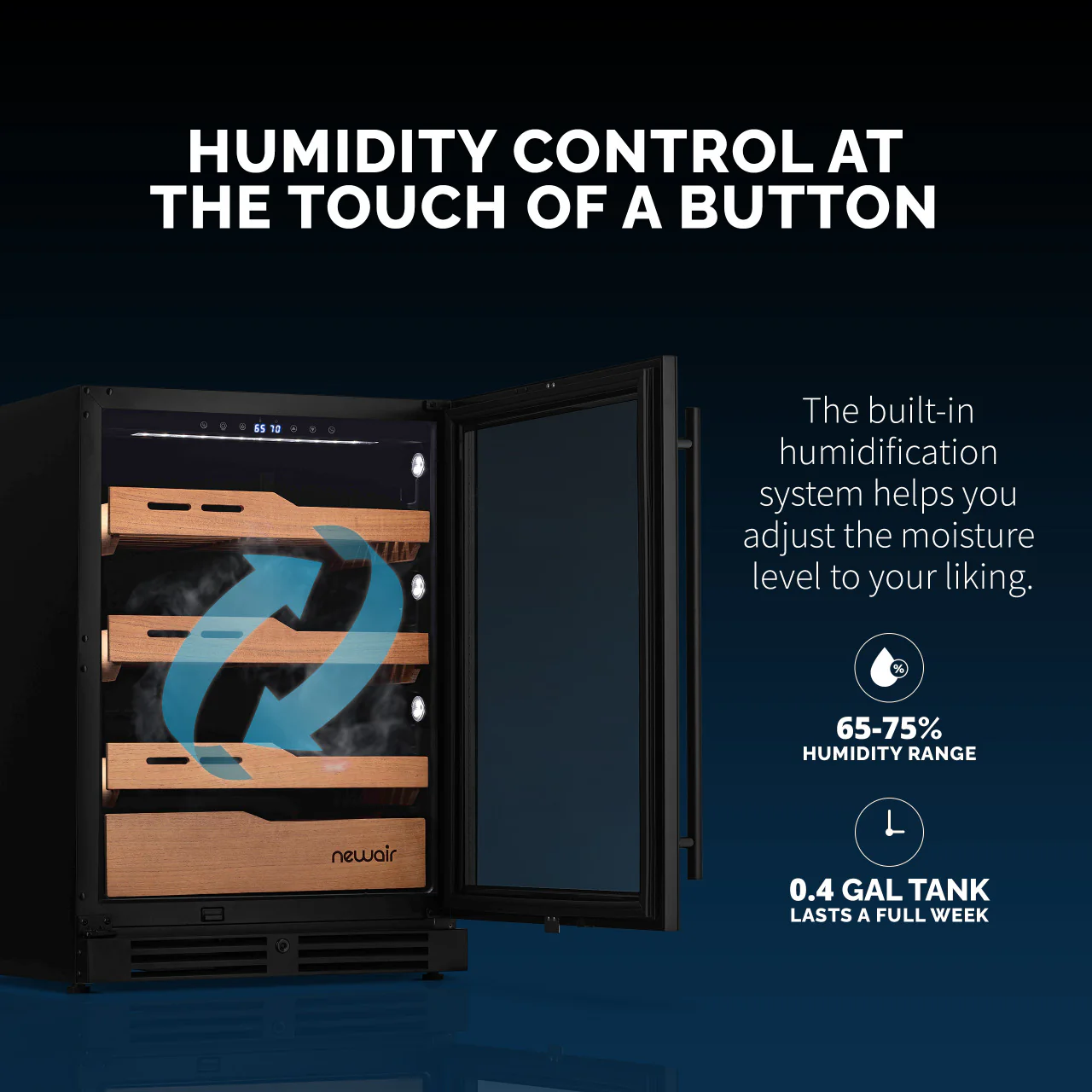 2025 Newair? Elektrische Humidor voor Sigaren, Capaciteit voor 1.500 Stuks, Ingebouwd of Vrijstaand