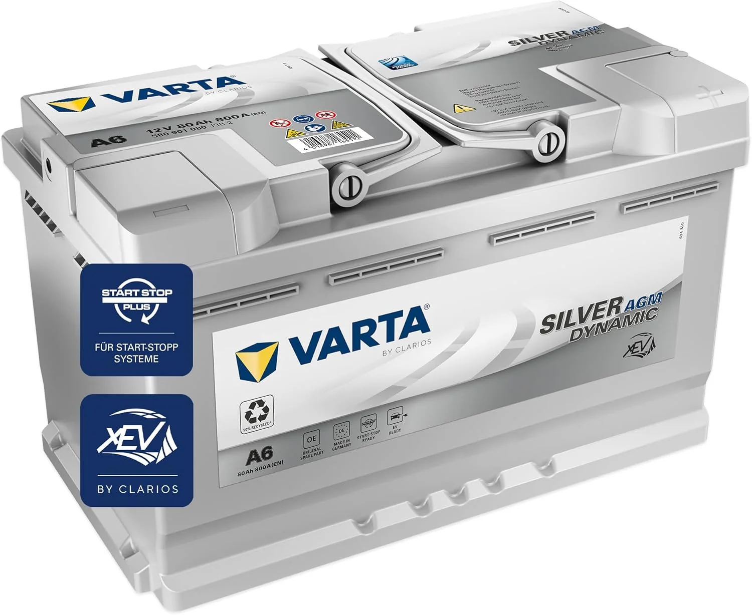 2026 VARTA Silver Dynamic AGM Batterie A6 – Start-Stop und xEV Autobatterie 12V 80Ah 800A – Starterbatterie für Autos mit hohem Energiebedarf