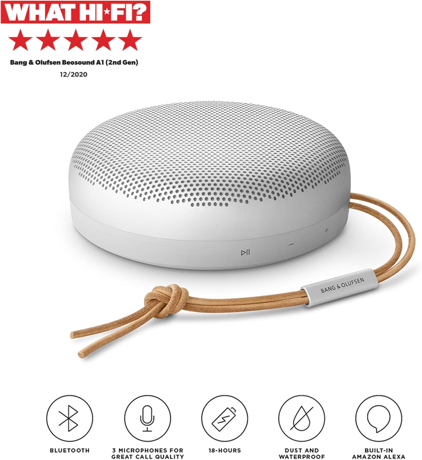 Bang & Olufsen Beosound A1 (2. Gen) – Kabelloser tragbarer IP67 wasserdichter Bluetooth-Lautsprecher mit 360-Grad-Sound, Alexa Voice Assistant & Speakerphone, 18 h Akkulaufzeit - Black Anthracite