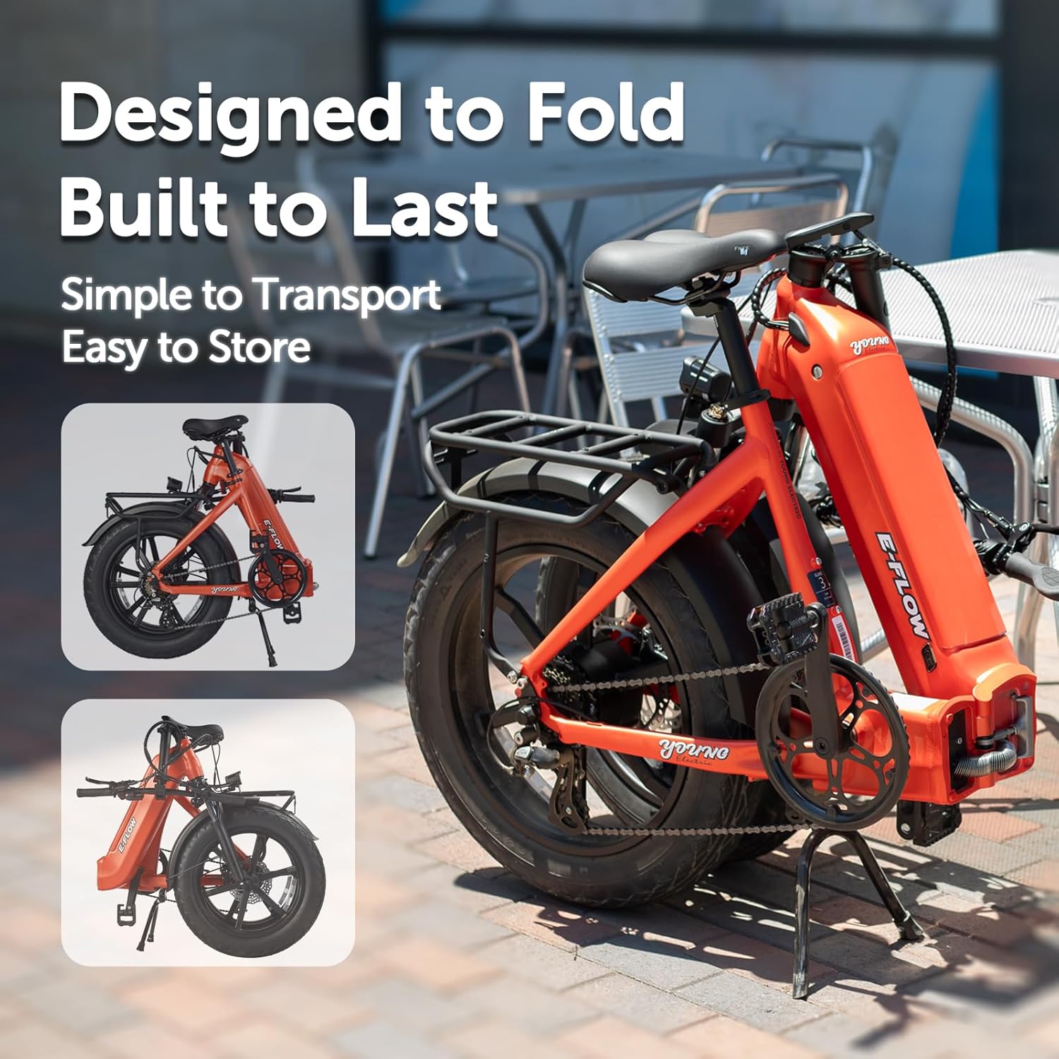 SDU 750W Peak 1000W Folding Ebike, Young Electric Bike E-Flow 48V/20Ah Hidden Removable Battery, Up to 90 Miles 28 Mph, 20''x4.0'' Fat Tire Commute Moutain Fast Cargo E-Bike for Adults