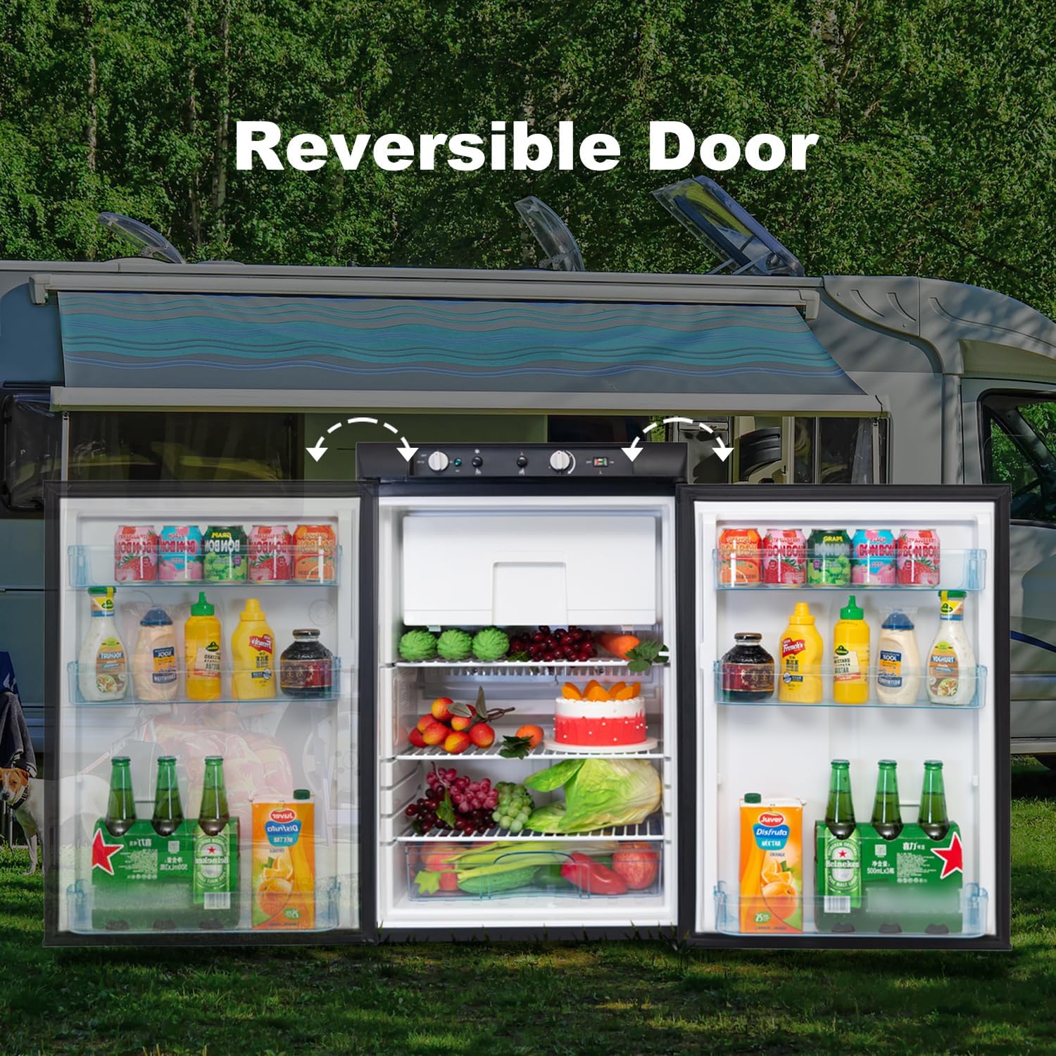 SMETA Nevera Camping Gas 100L, Nevera Trivalente 12V/220V Gas, Frigorífico 12V, Silencioso Refrigerador Combinado para Camping, Caravana, Garage, Mobile Home, Dormitorio, Negro