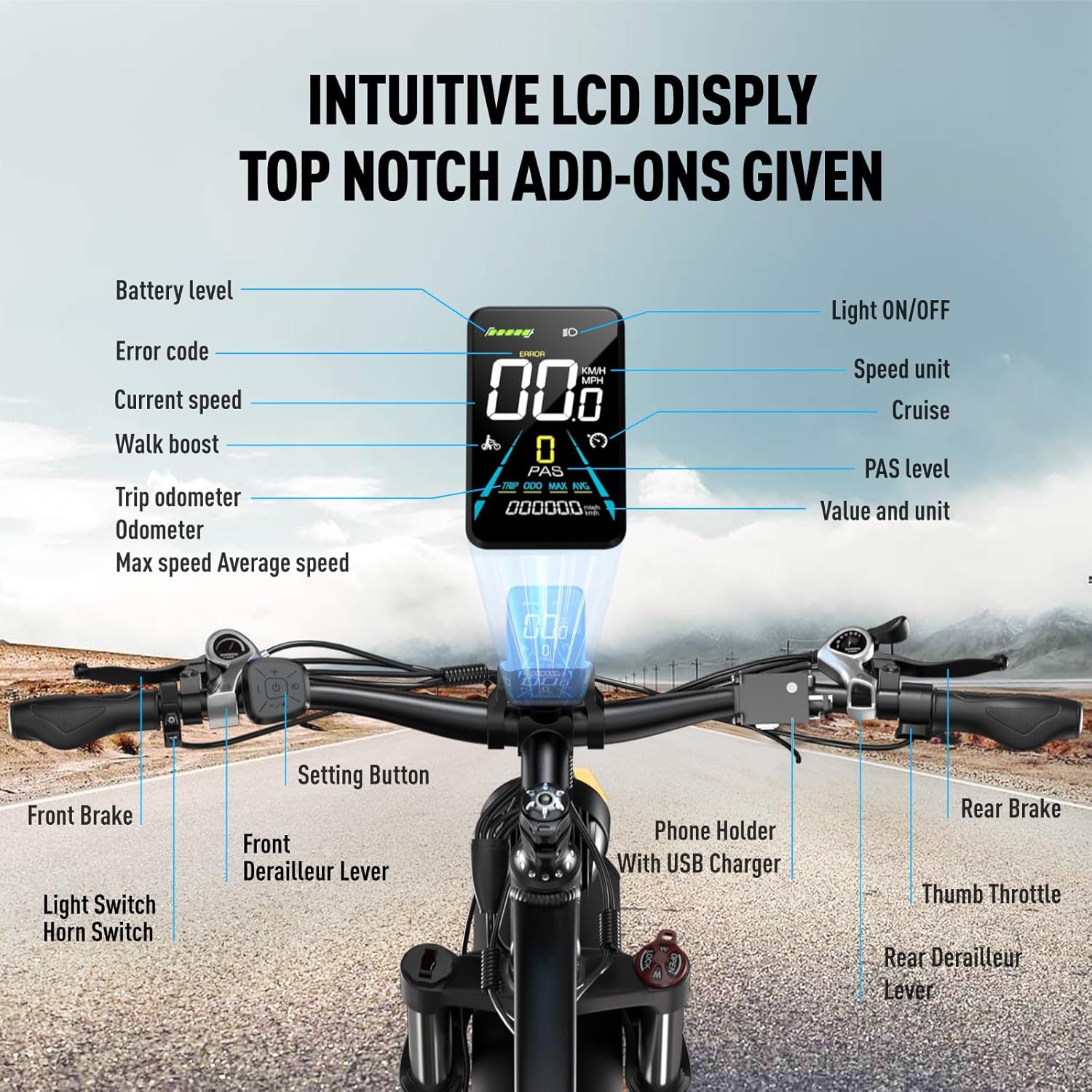 EXRBYKO E Bikes for Adults Electric, Peak 1500W/2000W 37MPH Fat Tire Electric Bike for Adults, 48V 17.5AH 840WH Battery, 80 Miles Ebike with 21-Speed Gear ON/Off Road Electric Bicycle UL Certified