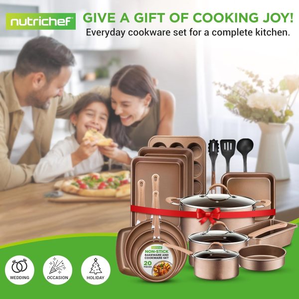 20-Piece Nonstick Kitchen Cookware Set PFOA/PFOS-Free Heat Resistant Lacquer Kitchen Ware Pots Baking Pan Set w/ Saucepan, Frying Pans, Cooking Pots, Oven Pot, Lids, Utensil NCCW20S