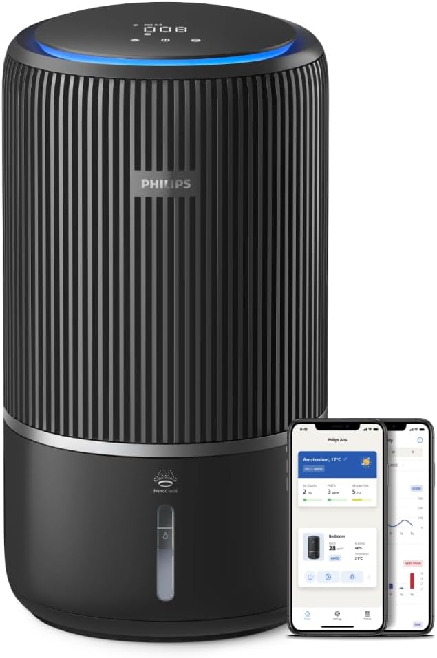 Philips 3400-serien 2-i-1 luftrenare och luftfuktare, HEPA NanoProtect + aktivt kolfilter, hygienisk befuktning med 650 ml/h, CADR 300 m³/h för 88 m² (AC3421/13)