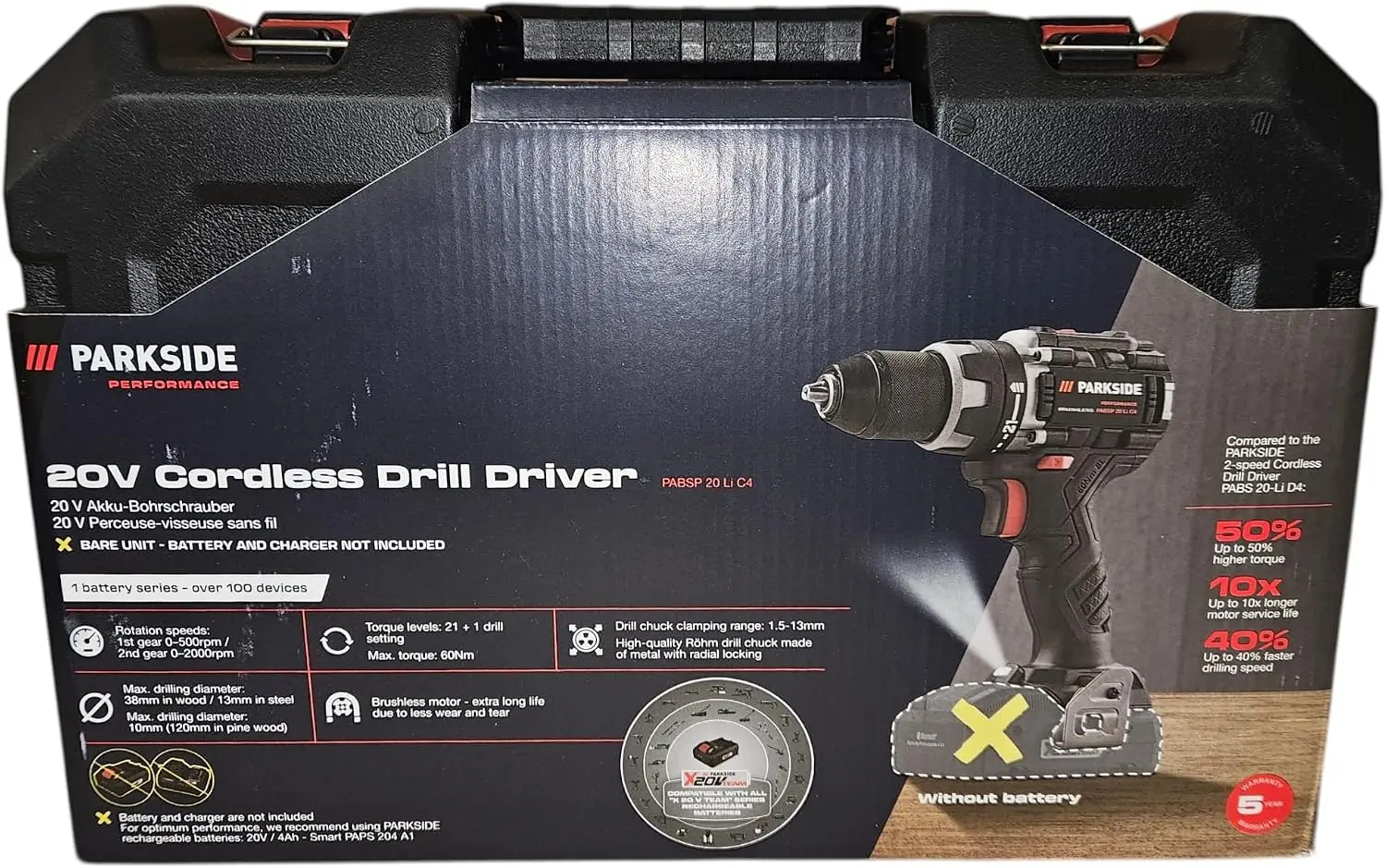 Destornillador eléctrico PSIDE Parkside Performance PABSP 20 Li C3, Taladro atornillador inalámbrico (20 V, sin batería ni cargador), negro