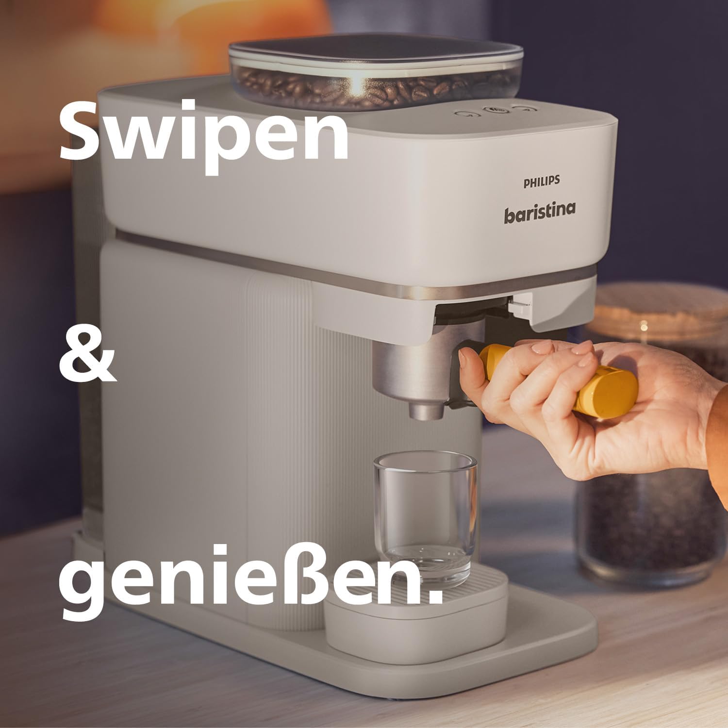 Philips Baristina Espressomaschine - Real Espresso- made simple. Kompakte Kaffeemaschine- Naturweiß mit weißem Siebträger- 16-bar-Pumpendruck- automatisches Mahlwerk- Cafe Crema (BAR300/00)