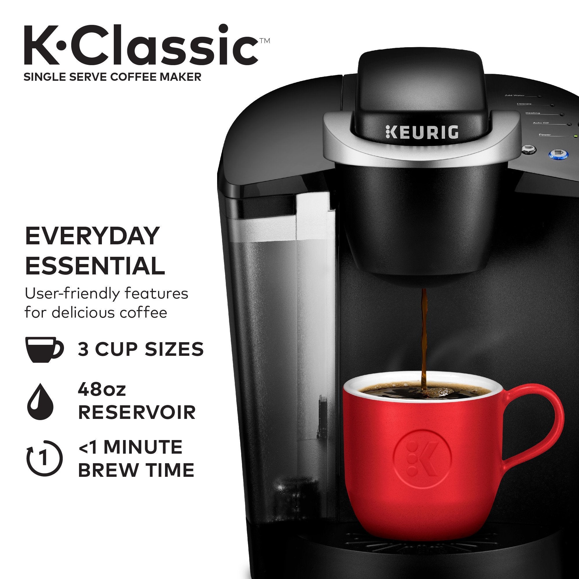 Keurig K Classic Coffee Maker Single Serve K Cup Pod Coffee Maker, Black