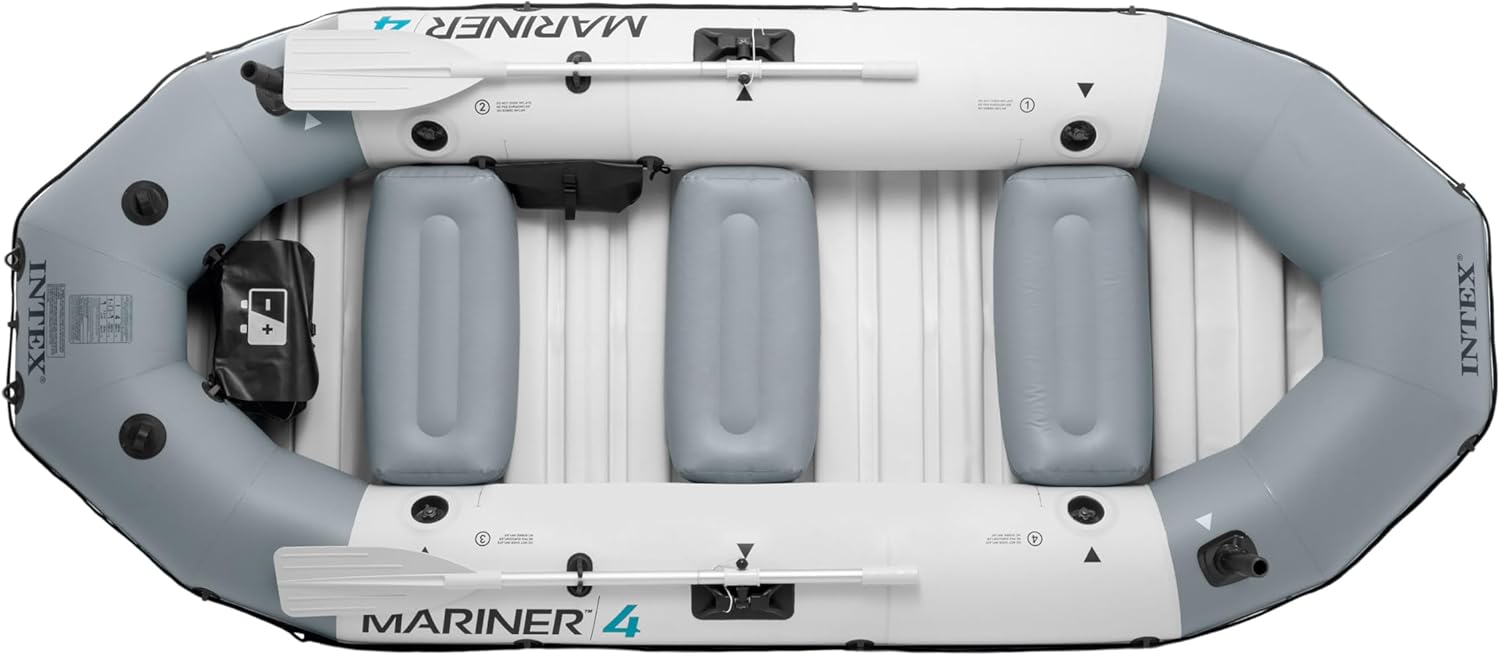 Intex Mariner 4 Set Bateau Gonflable Adulte Unisexe, Gris et Rouge, 328cm x 145cm x 48cm