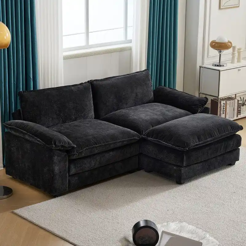 Reversible Sectional Sofa with Ottoman and Cushioned Seating