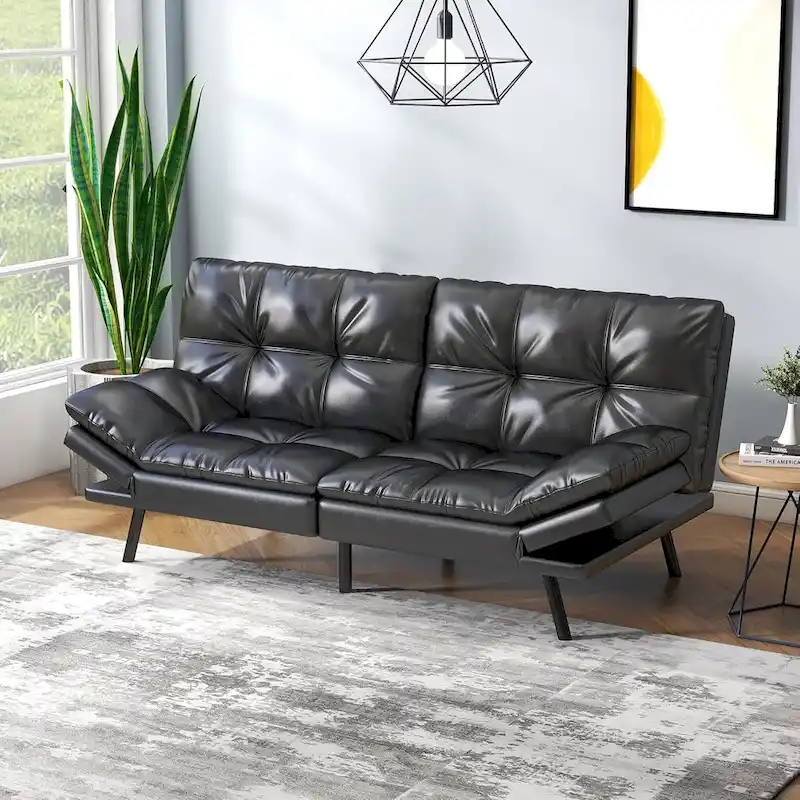 Convertible Futon Sofa Bed with Memory Foam - Foldable Loveseat Sleeper Daybed with Adjustable Armrests for Compact Spaces