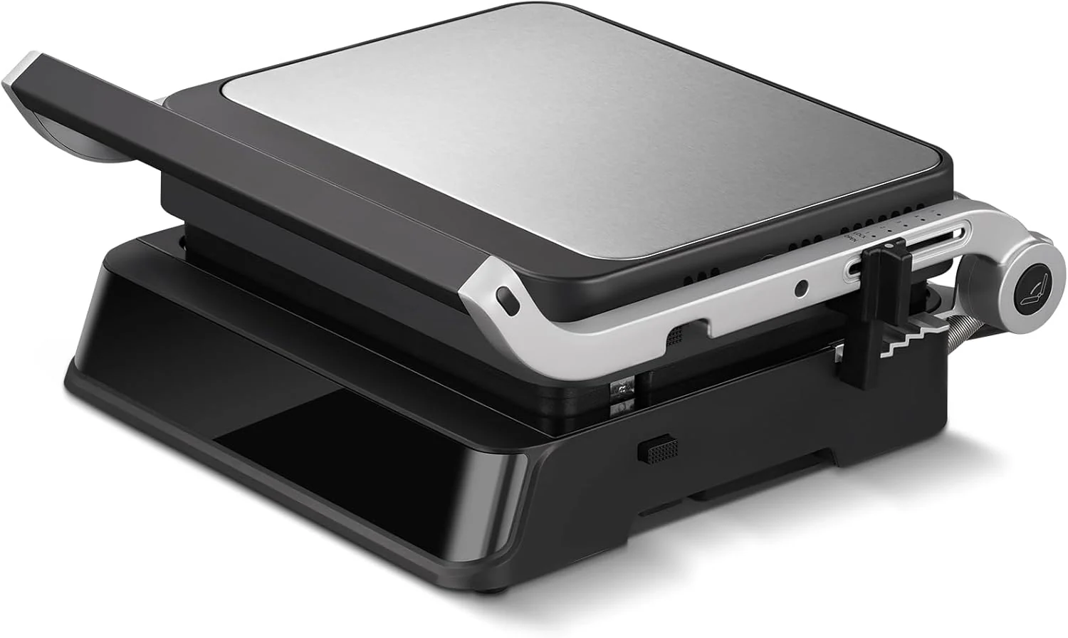AMZCHEF Parrilla Eléctrica con 6 Programas, Función Sear hasta 280°C, Modo Manual, Sensor de Temperatura, Placas Desmontables y Bandeja para Gofres, Ideal para Carne, Pescado, Paninis y Gofres