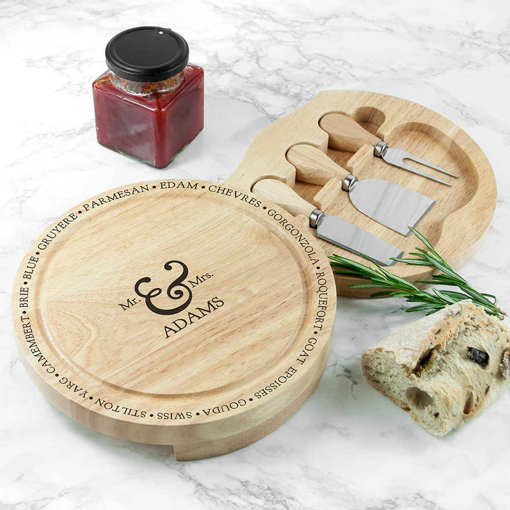 Personalised Connoisseur Mr and Mrs Cheese Board Set