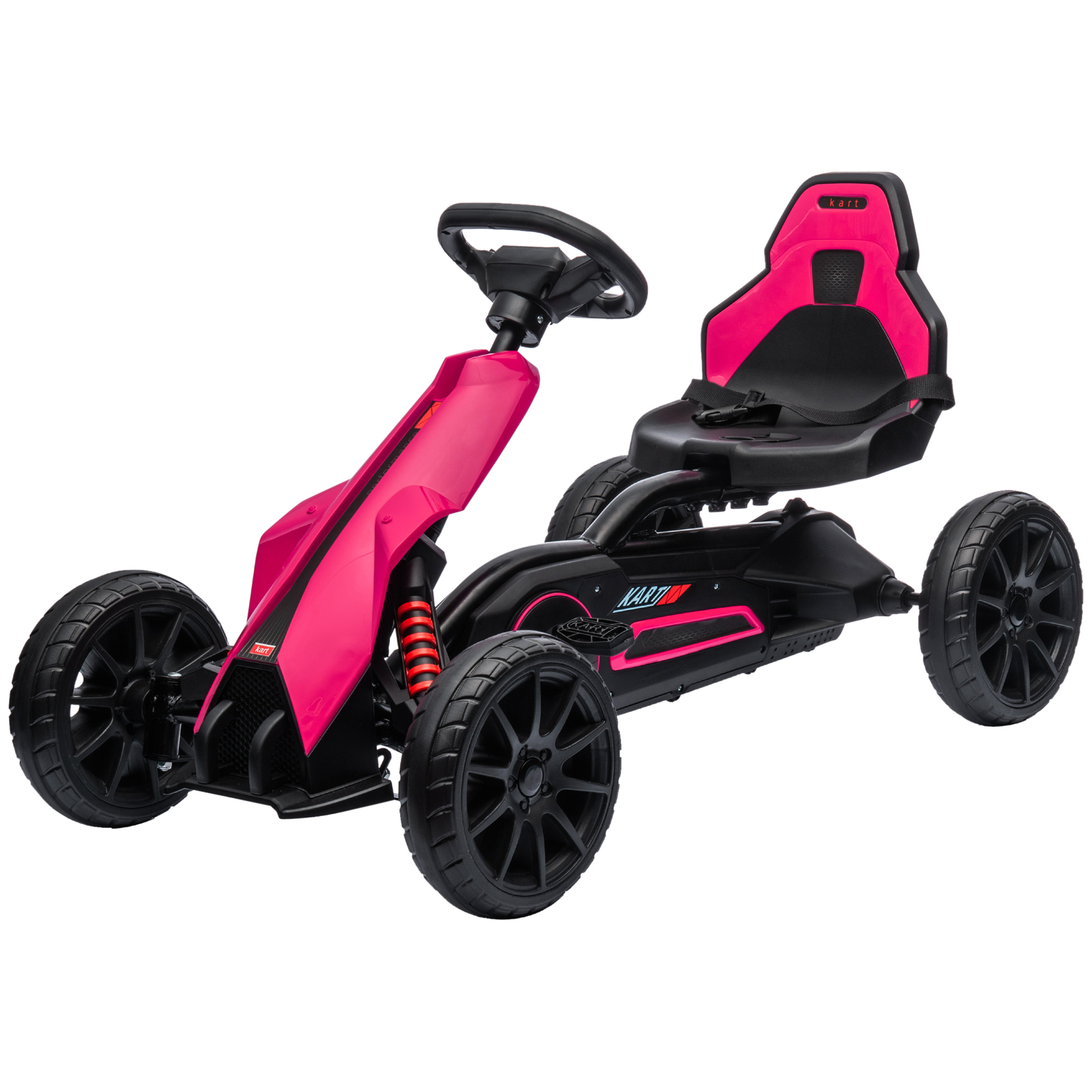 Go-Kart voor Kinderen met Verstelbare Stoel, Trapvoertuig, Trapauto met Handrem, 3-8 Jaar, Outdoor, Roze