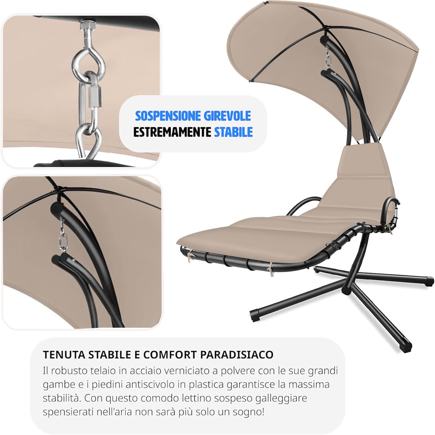 Gardenia Kelly Hammock Chair Hanging Rocking Chair with Sun Shade Beige