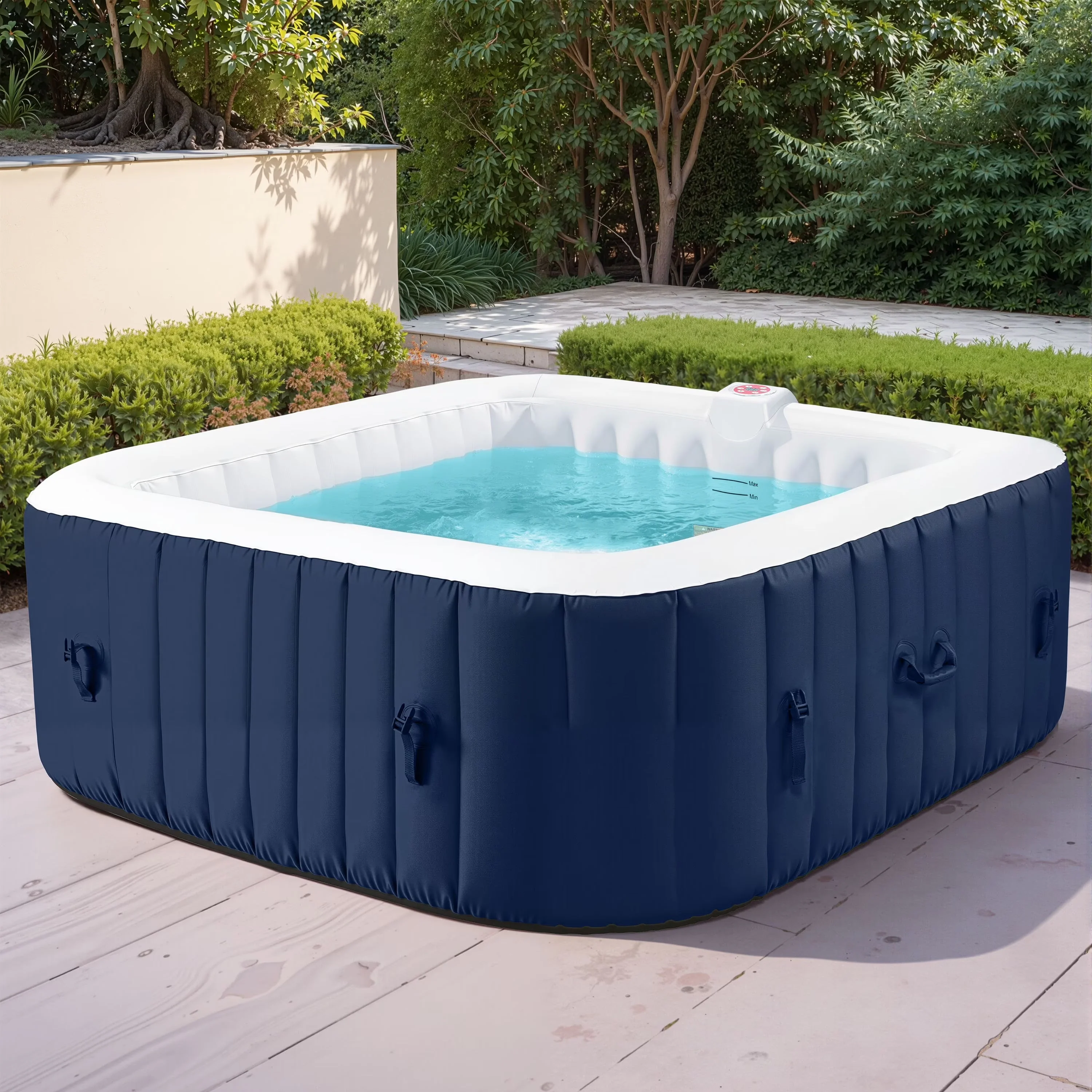 4-6 Person Outdoor Portable Inflatable Heated Hot Tub with 130 Bubble Jets, Square Inflatable Heated Pool Spa with Insulated Cover, Insulated Cover and Carry Bag, Blue