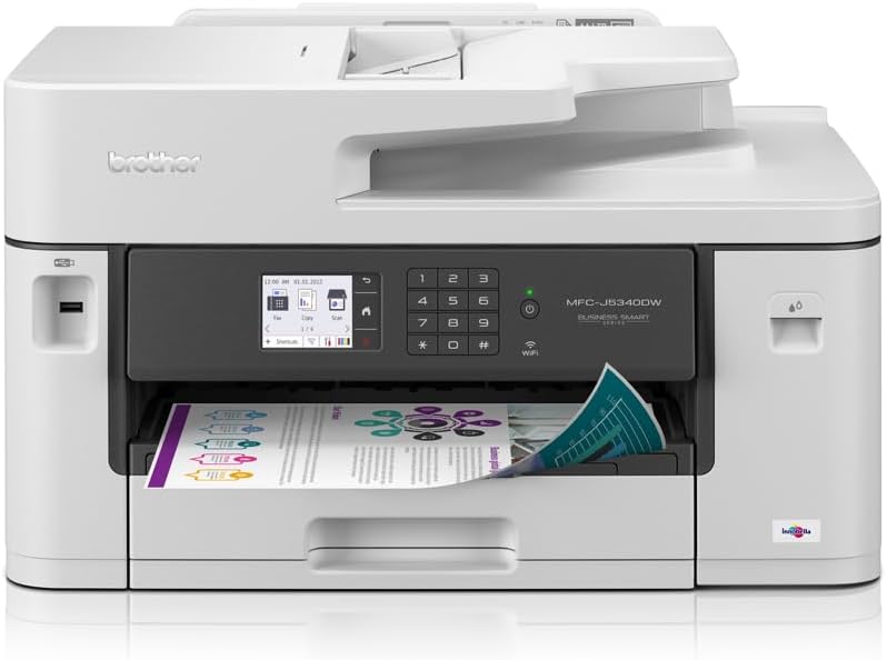 Brother MFC-J5345DW 4-in-1 Farbtintenstrahl-Multifunktionsgerät (250 Blatt Papierkassette, Drucker, Scanner, Kopierer, Fax), Weiß, Mittel