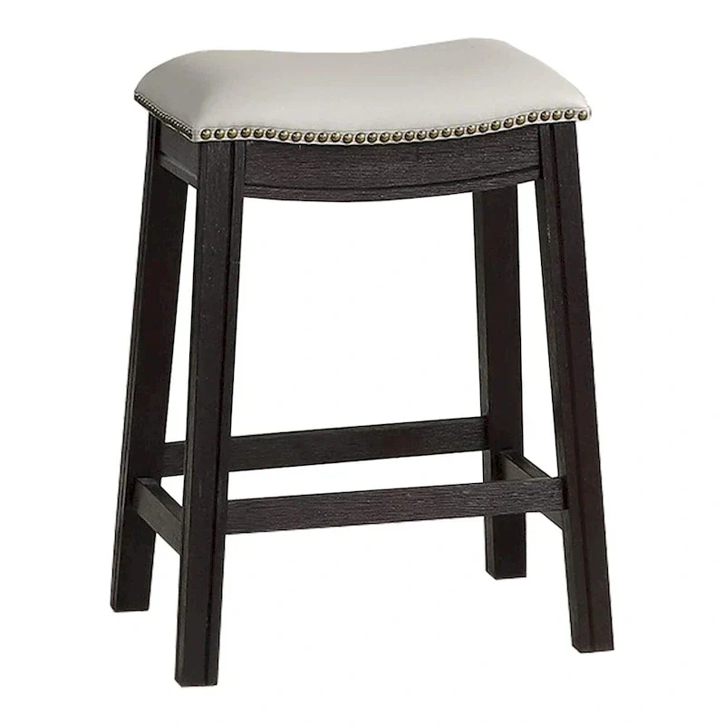 Set of 2 Gray Curved Leatherette Counter Stools with Nailhead Trim