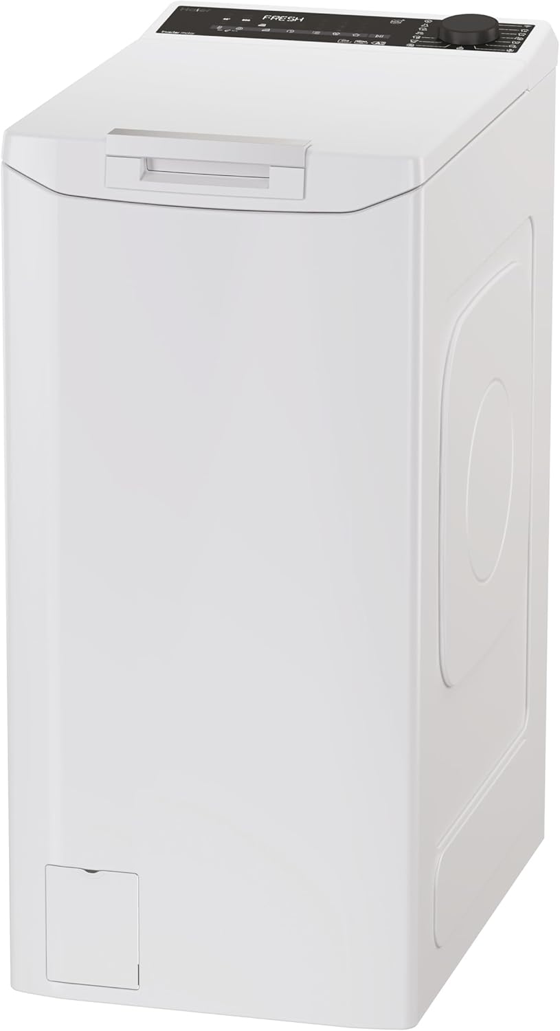 Haier T Serie 7, Waschmaschine mit Toplader, 8 kg, freistehend, Klasse A, 1200 Umdrehungen, Dampfoption, 16 Programme, App hon, Gentle Touch, HxBxT 86 x 41 x 60 cm, Weiß - THASN286TM5-S