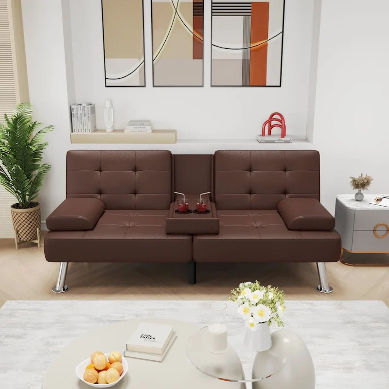 Homall Futon Sofa Bed Convertible Lounge Couch Sofa with Cupholders & Pillows