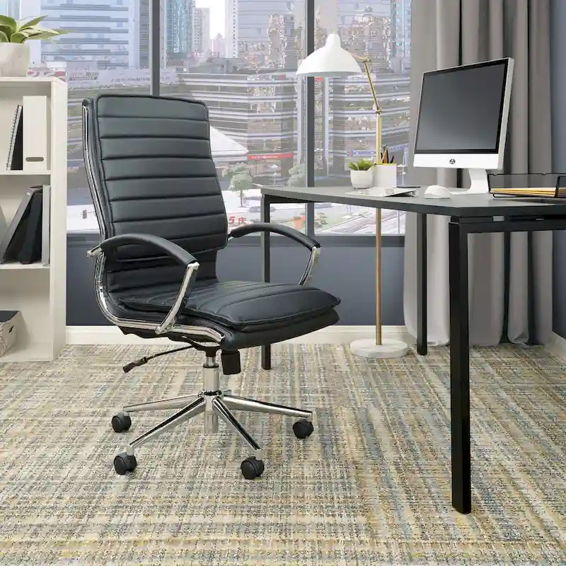 Executive High-Back Faux Leather Chair with Chrome Base and Detachable Sleeves