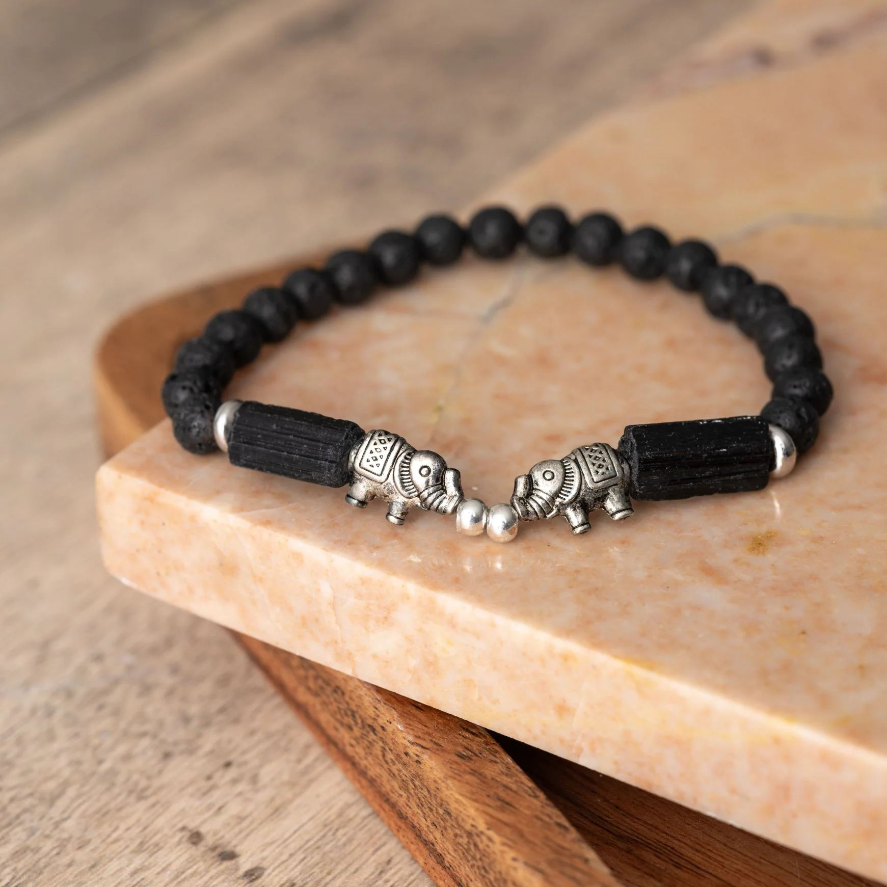 Balans Armband - Ruwe Toermalijn & Lavasteen - Olifant - Ambitie
