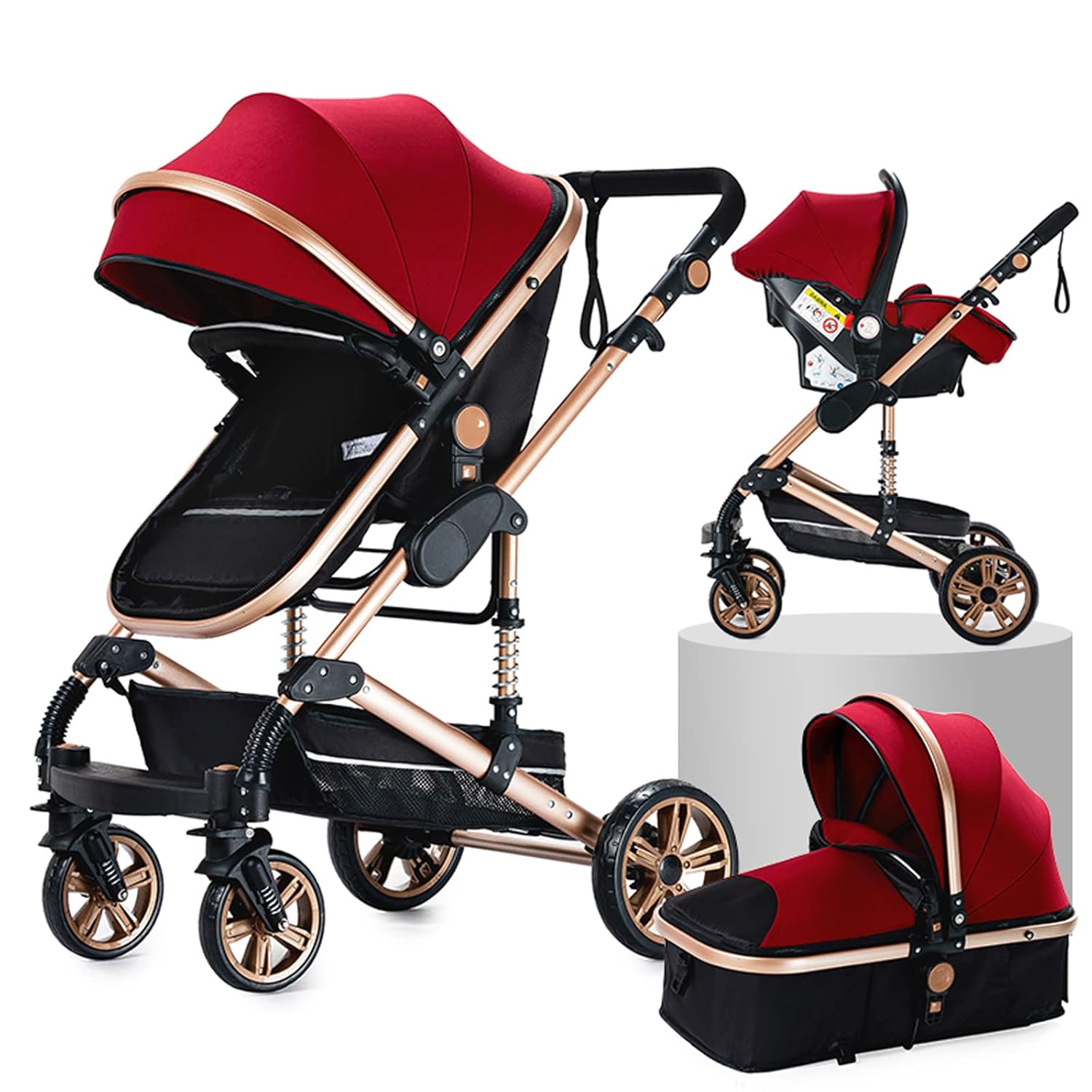 3 in 1 Kombikinderwagen 3 in 1 Reisesysteme Kinderwagen Infant Hochlandschaft Liegender Buggy Kinderwagen Neugeborenen Kinderwagen Faltbarer Standardkinderwagen (906 White)