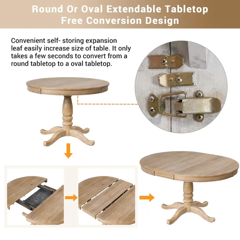 5-Piece Dining Round Extendable Table Set with 4 Chairs