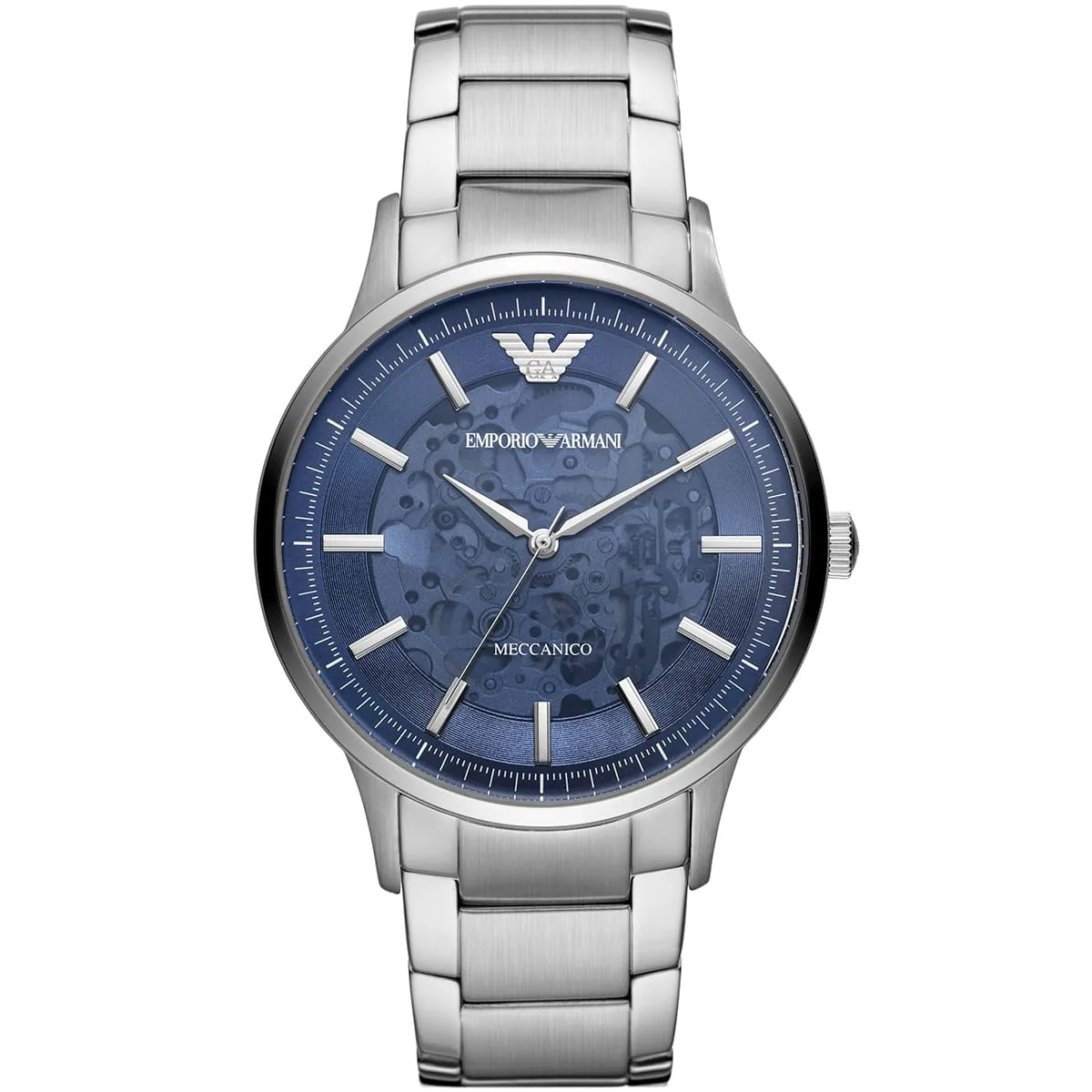 Emporio Armani Renato Skeleton Automatic Silver Men's Watch - AR60037