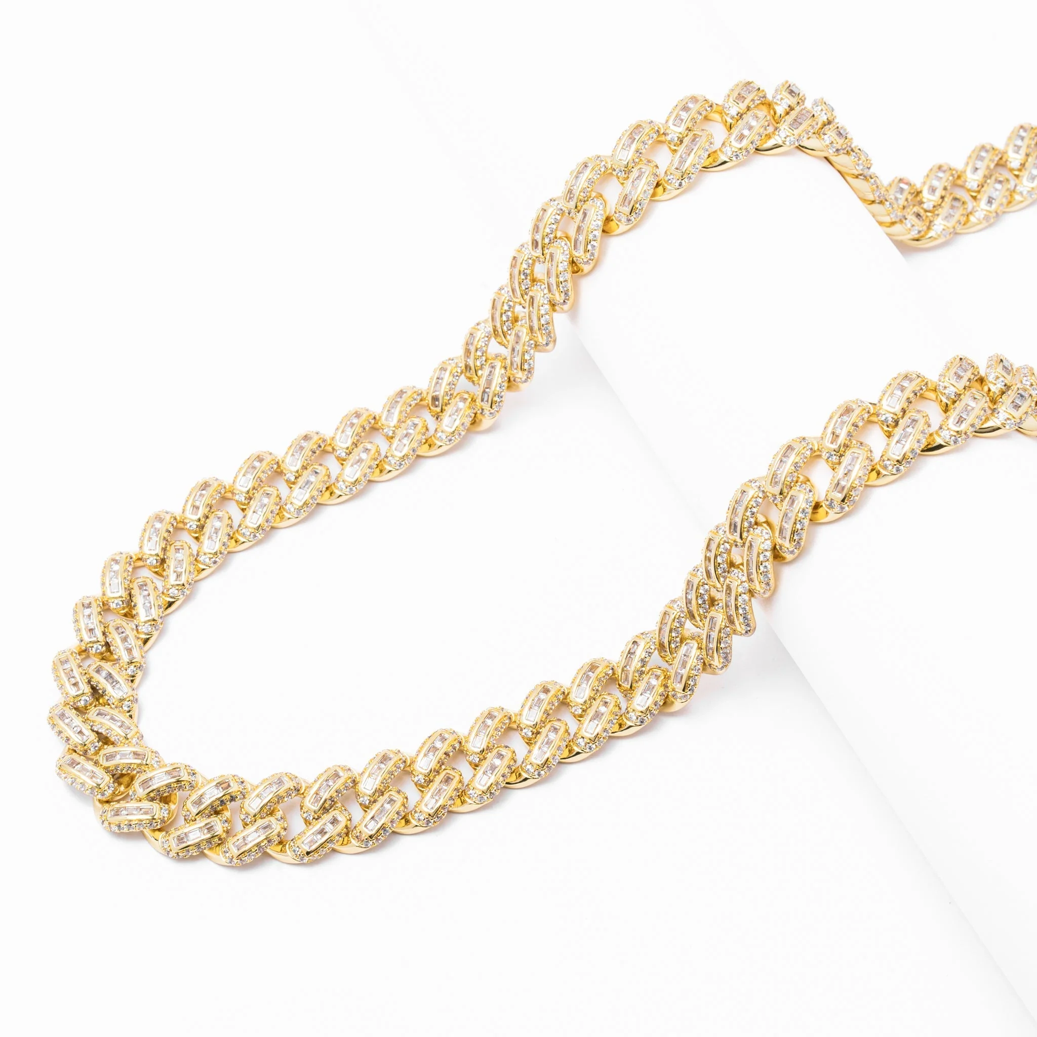 Big Daddy 12MM Baguette Miami Cuban Link Gold Iced Out Chain